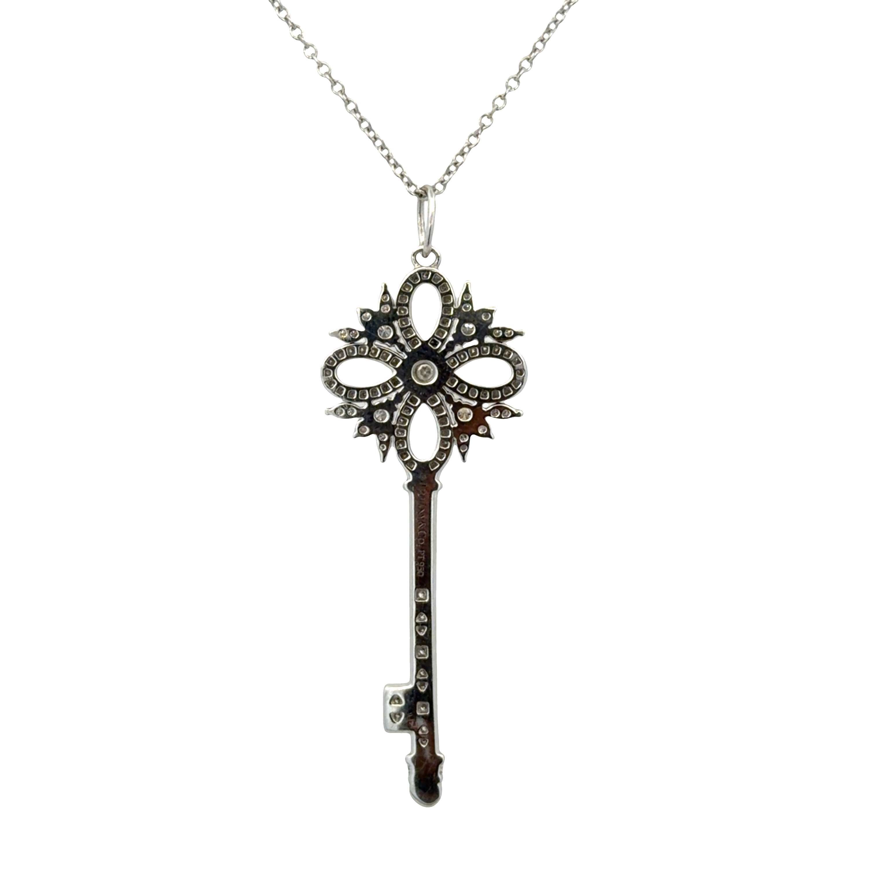 Estate Tiffany & Co. Victoria Platinum Diamond Key Pendant Necklace – 20"