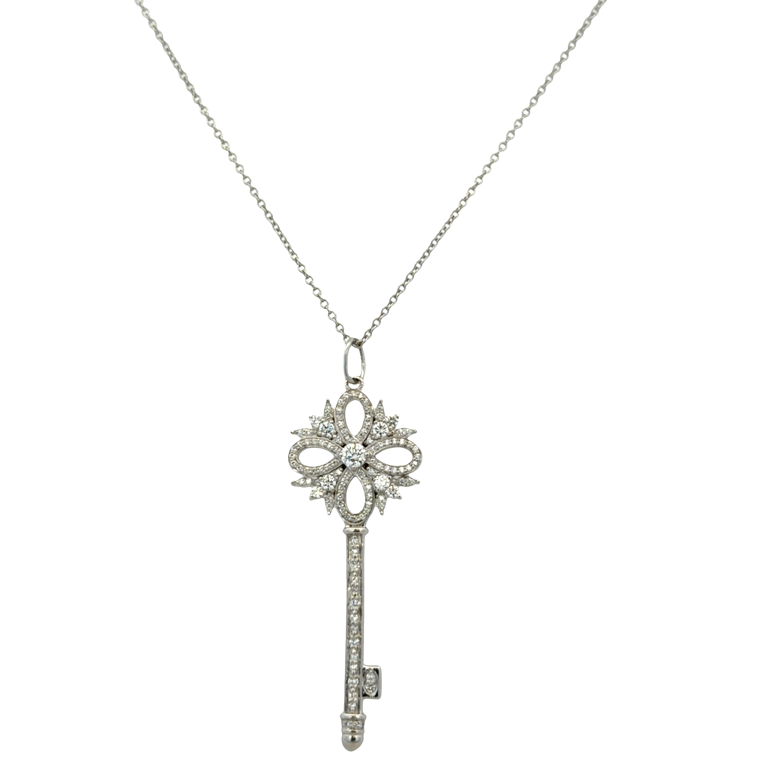 Estate Tiffany & Co. Victoria Platinum Diamond Key Pendant Necklace – 20"
