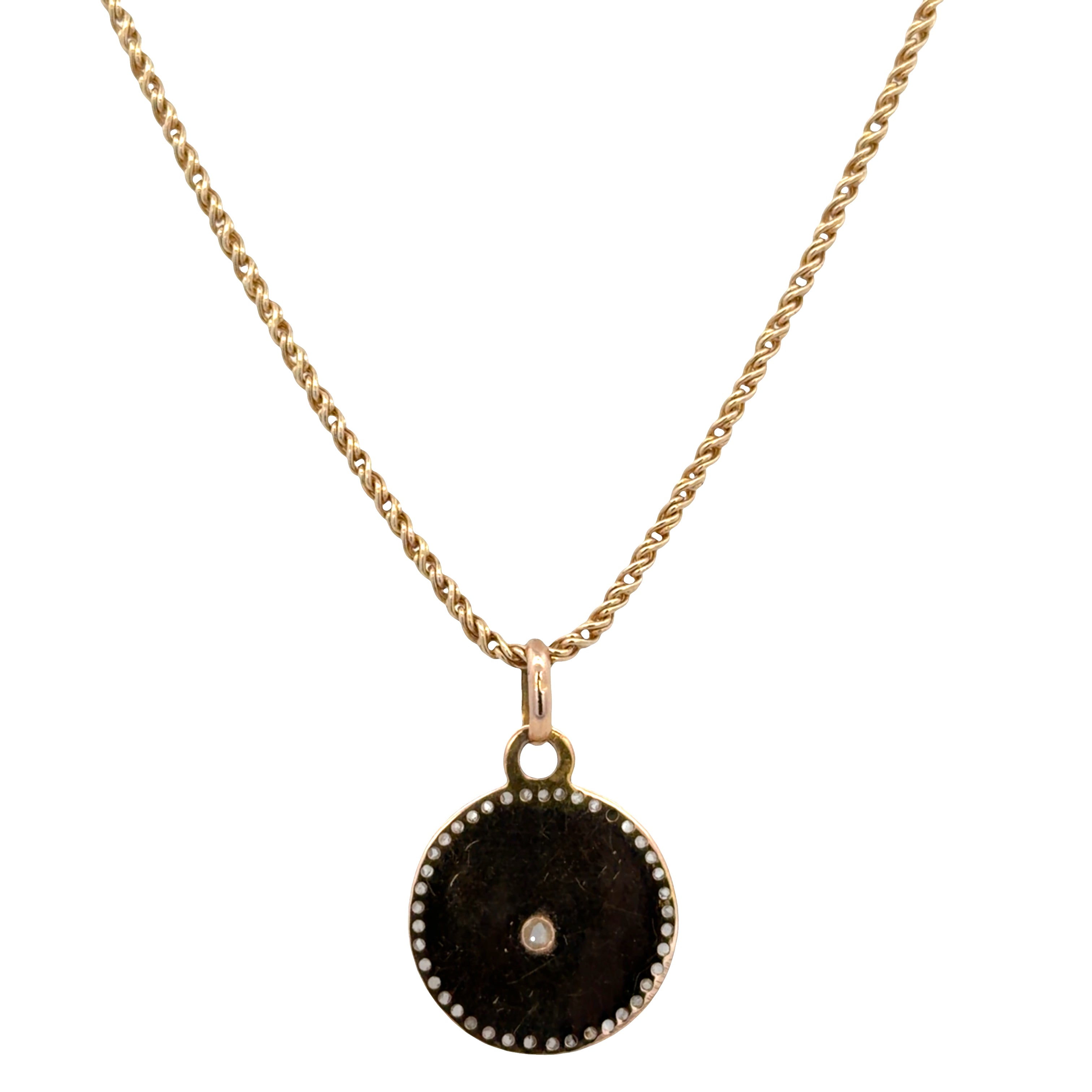 14k Rose Gold Enamel Pansy & Rose Cut Diamond Pendant Necklace – 18"