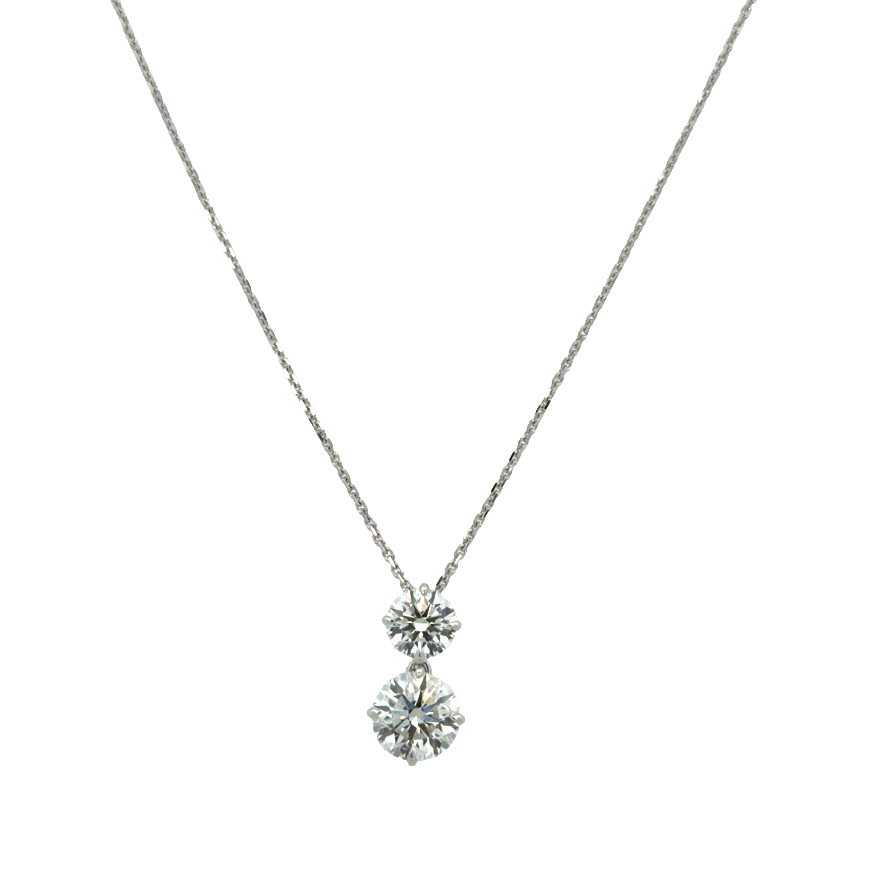 18k White Gold 1.51 CT Two-Stone Diamond Pendant Necklace – Adjustable 18"