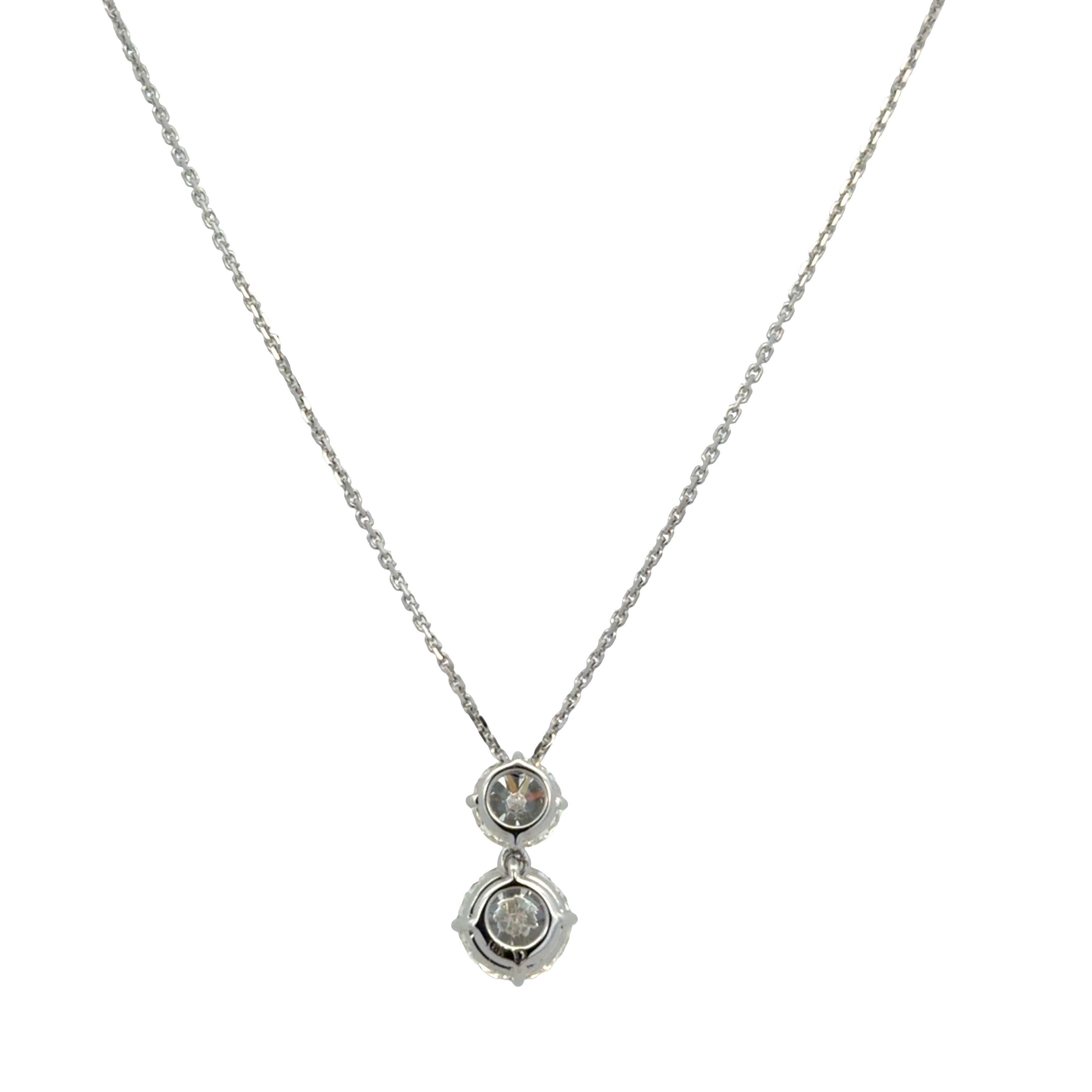 18k White Gold 1.51 CT Two-Stone Diamond Pendant Necklace – Adjustable 18"