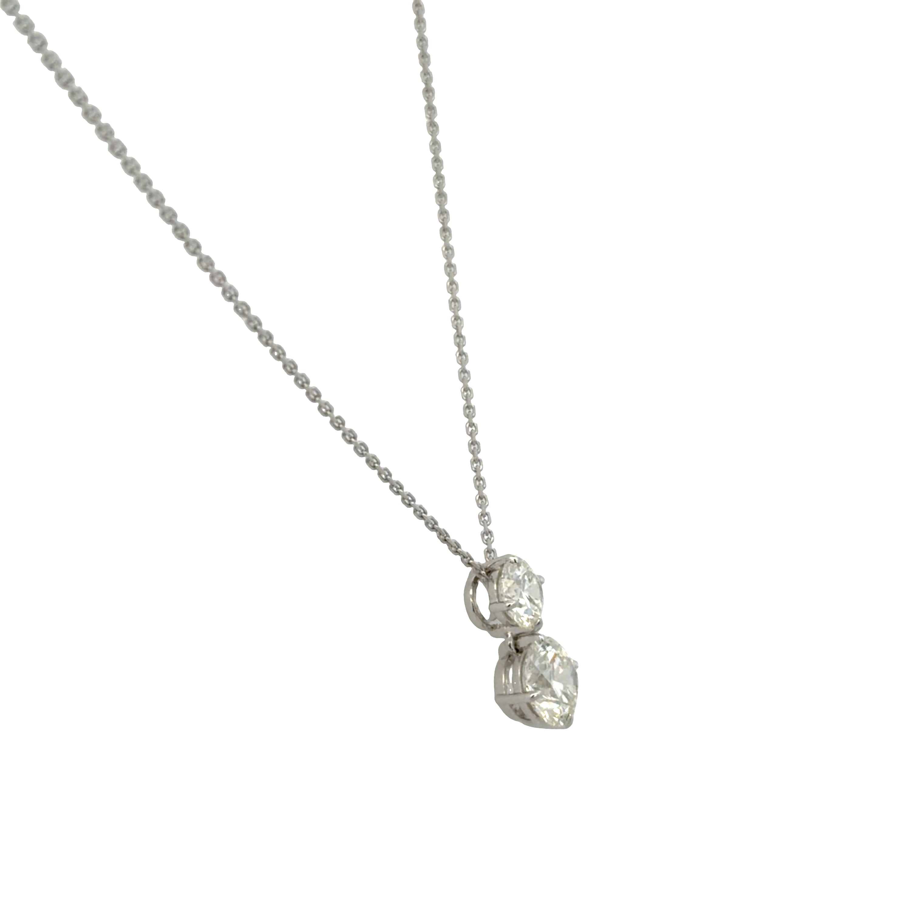 18k White Gold 1.51 CT Two-Stone Diamond Pendant Necklace – Adjustable 18"