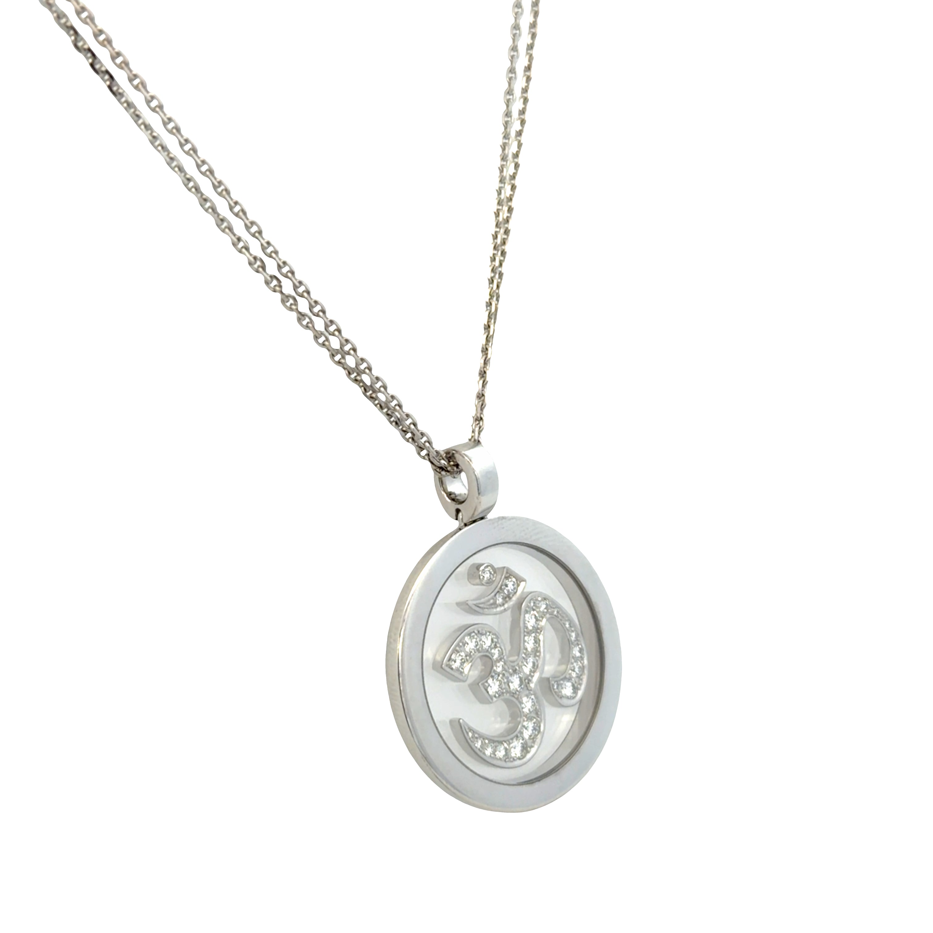 Estate Chopard 18k White Gold OM Diamond Necklace – Limited Edition 79/6068
