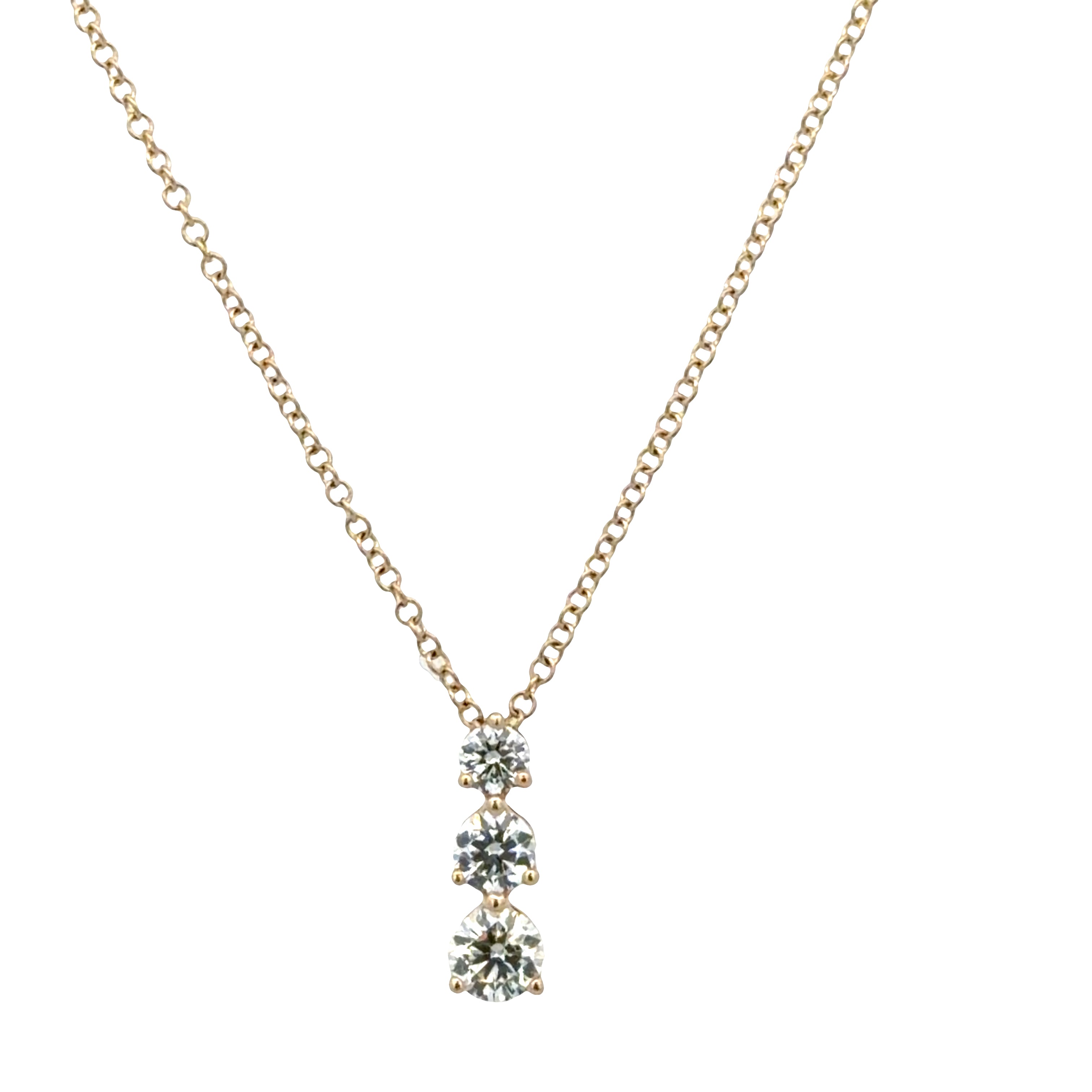 14k Yellow Gold Graduated Diamond Pendant Necklace – Adjustable 18"