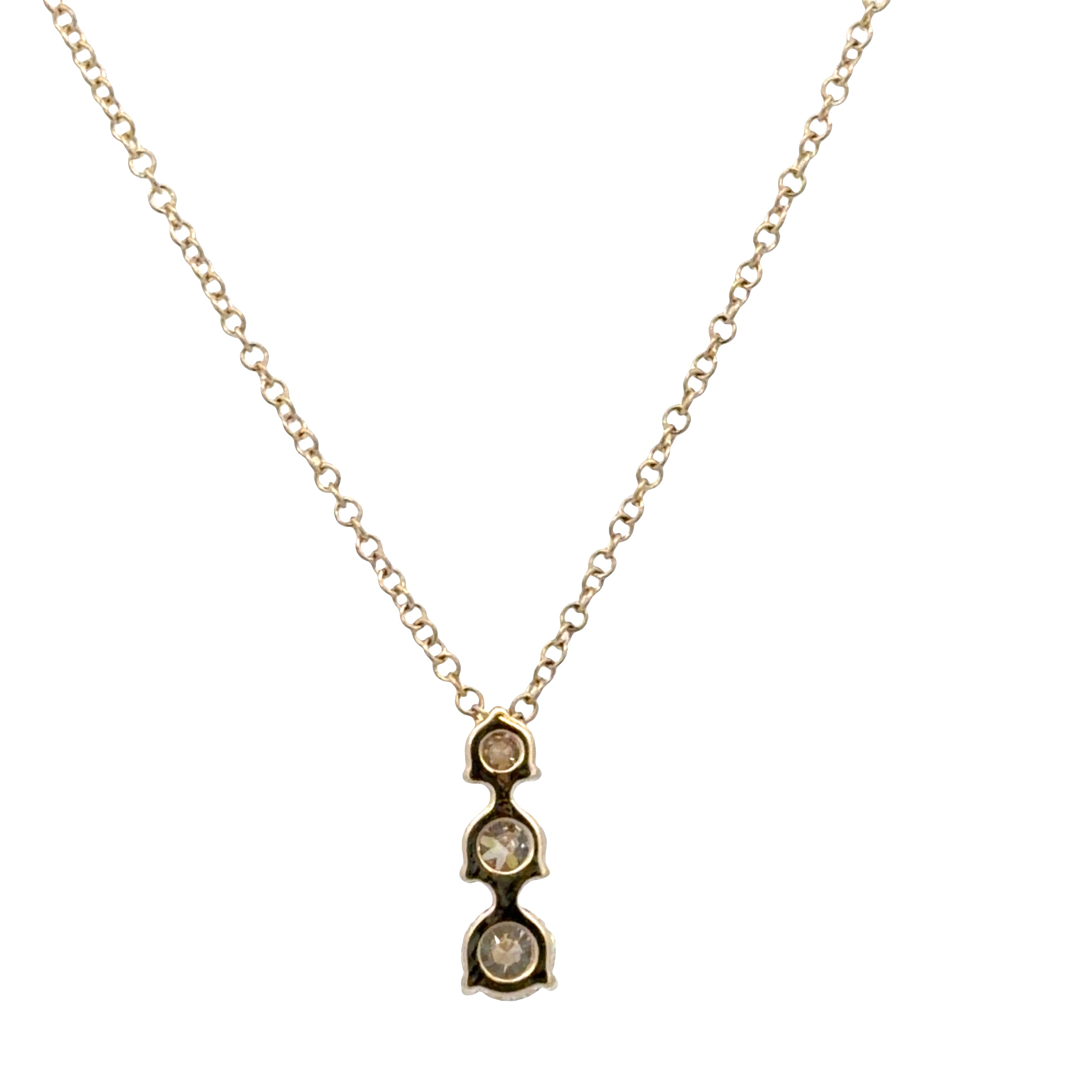 14k Yellow Gold Graduated Diamond Pendant Necklace – Adjustable 18"