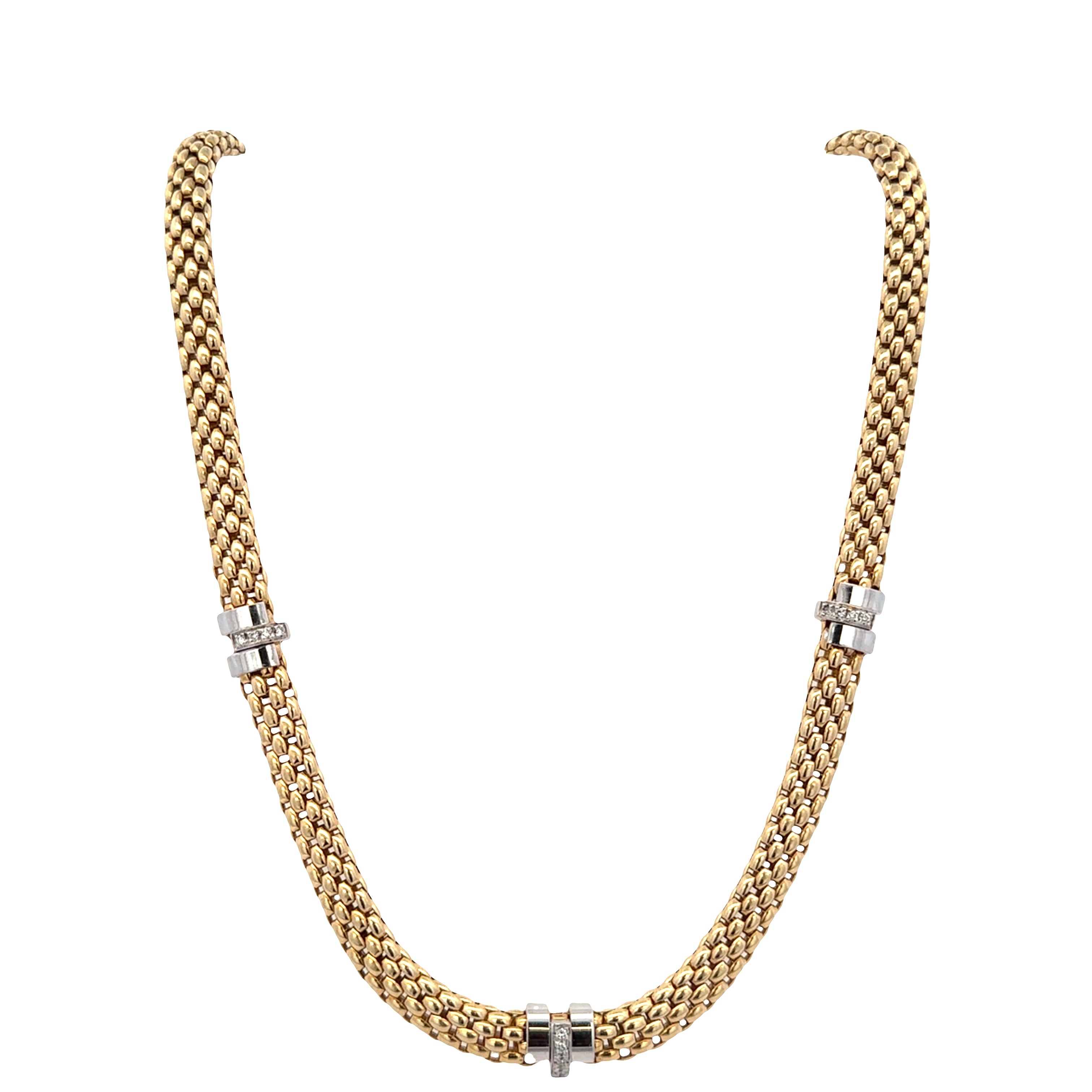 Estate Fope 18k Yellow Gold Woven Necklace with White Gold & Diamond Accents – 0.15 CTW, 17"