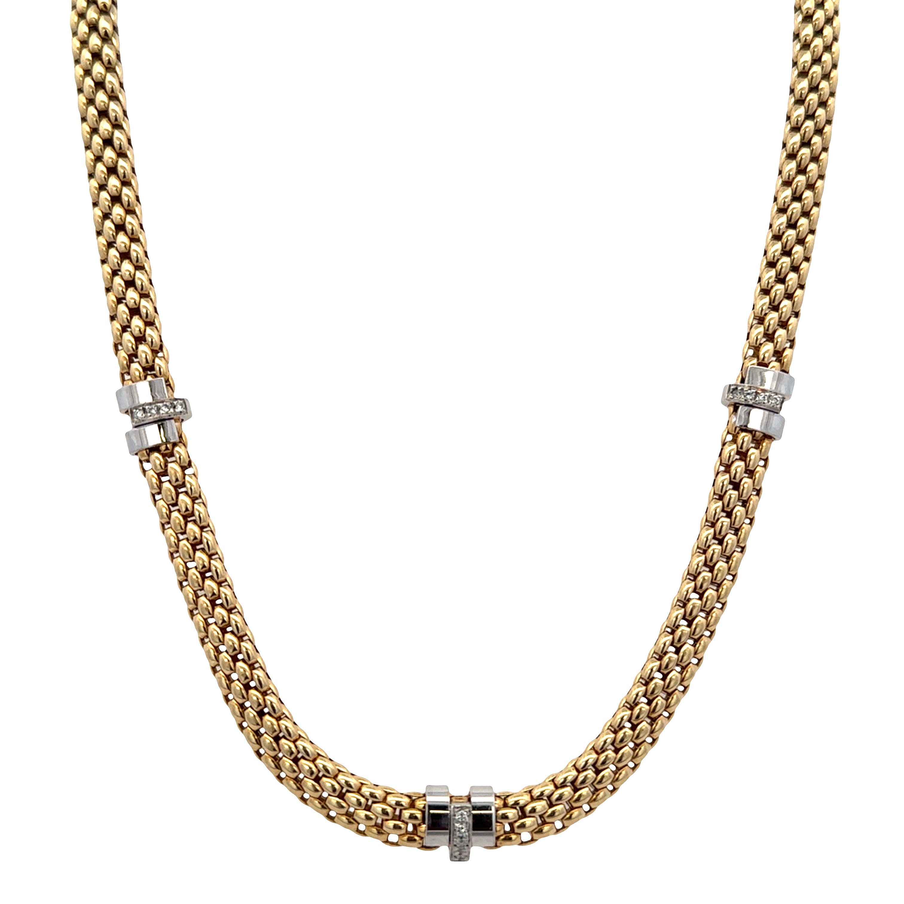 Estate Fope 18k Yellow Gold Woven Necklace with White Gold & Diamond Accents – 0.15 CTW, 17"