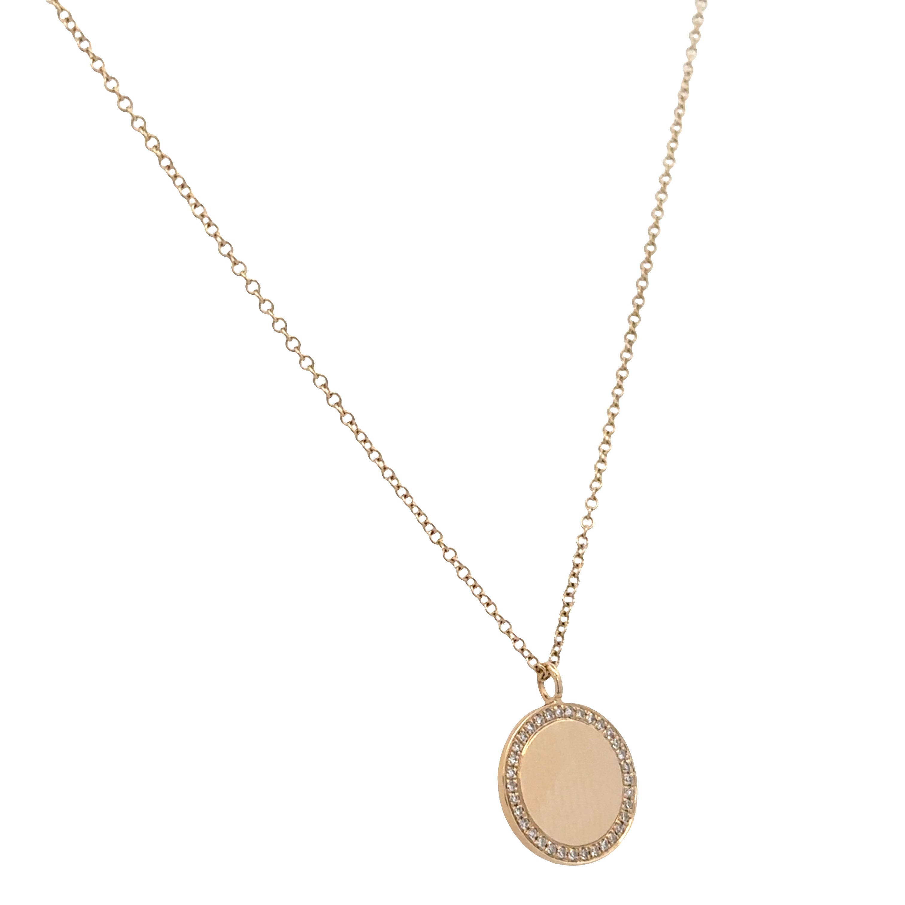14k Yellow Gold Diamond Halo Disc Necklace – Adjustable 18"