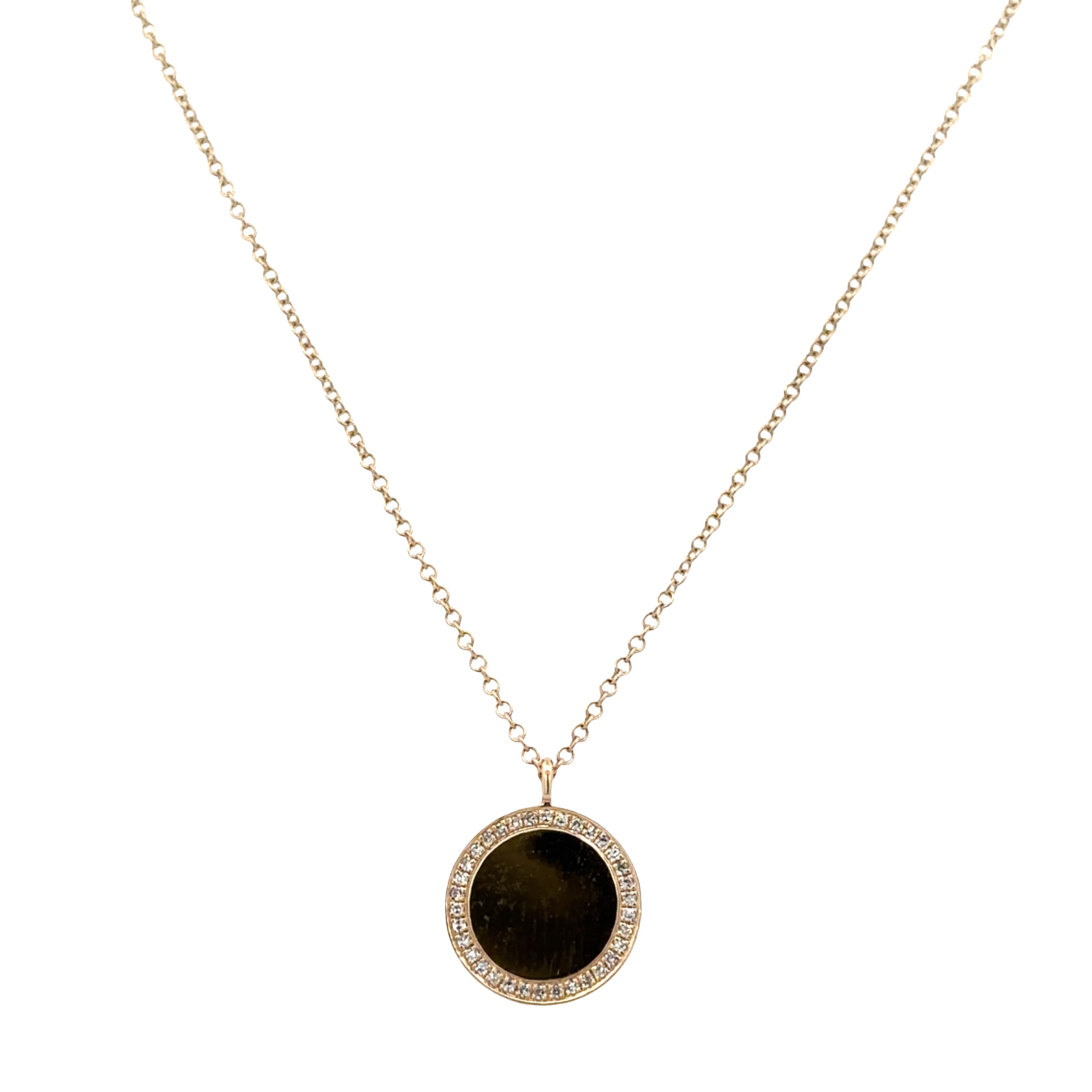 14k Yellow Gold Diamond Halo Disc Necklace – Adjustable 18"