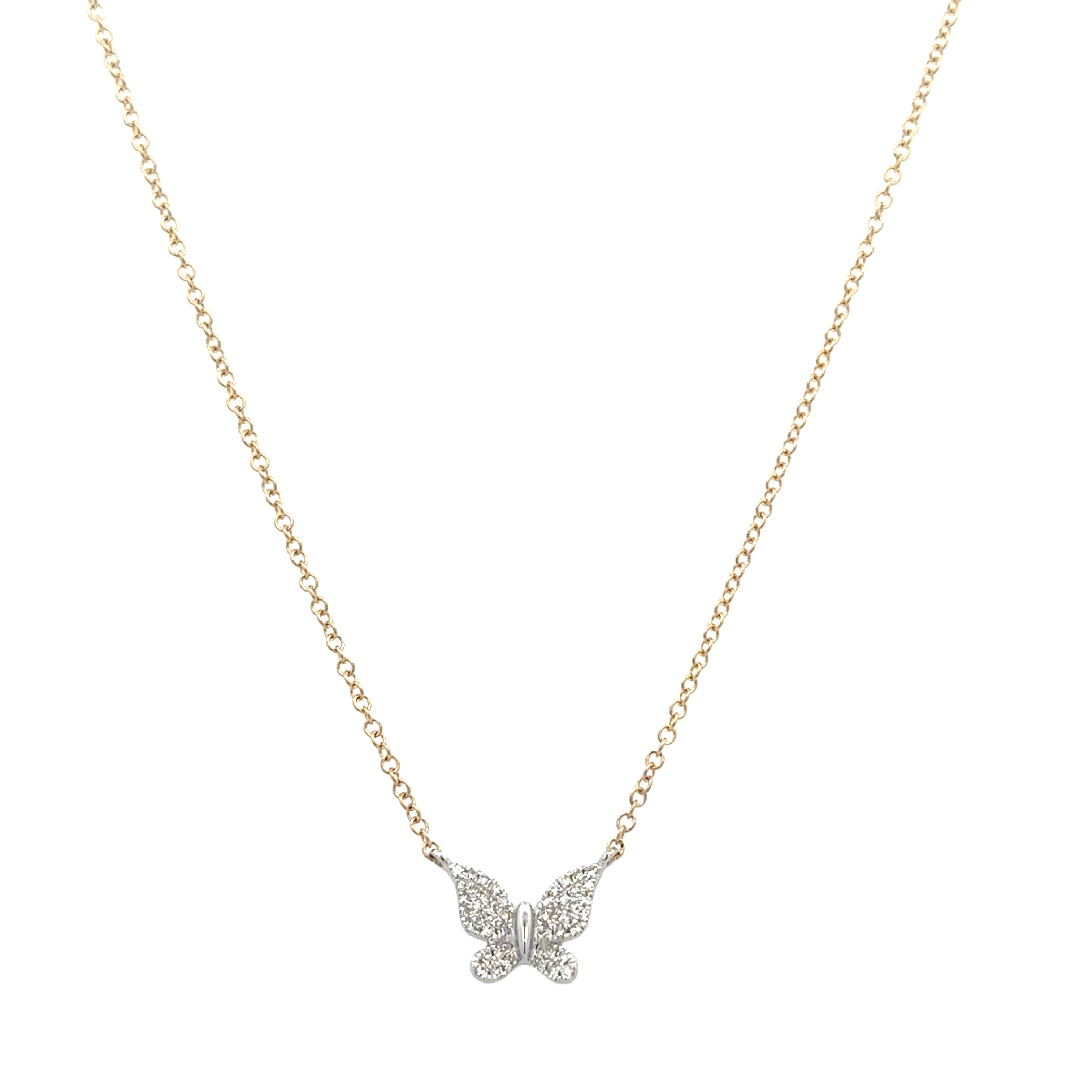 Petite Diamond Butterfly Necklace in Two Tone Gold