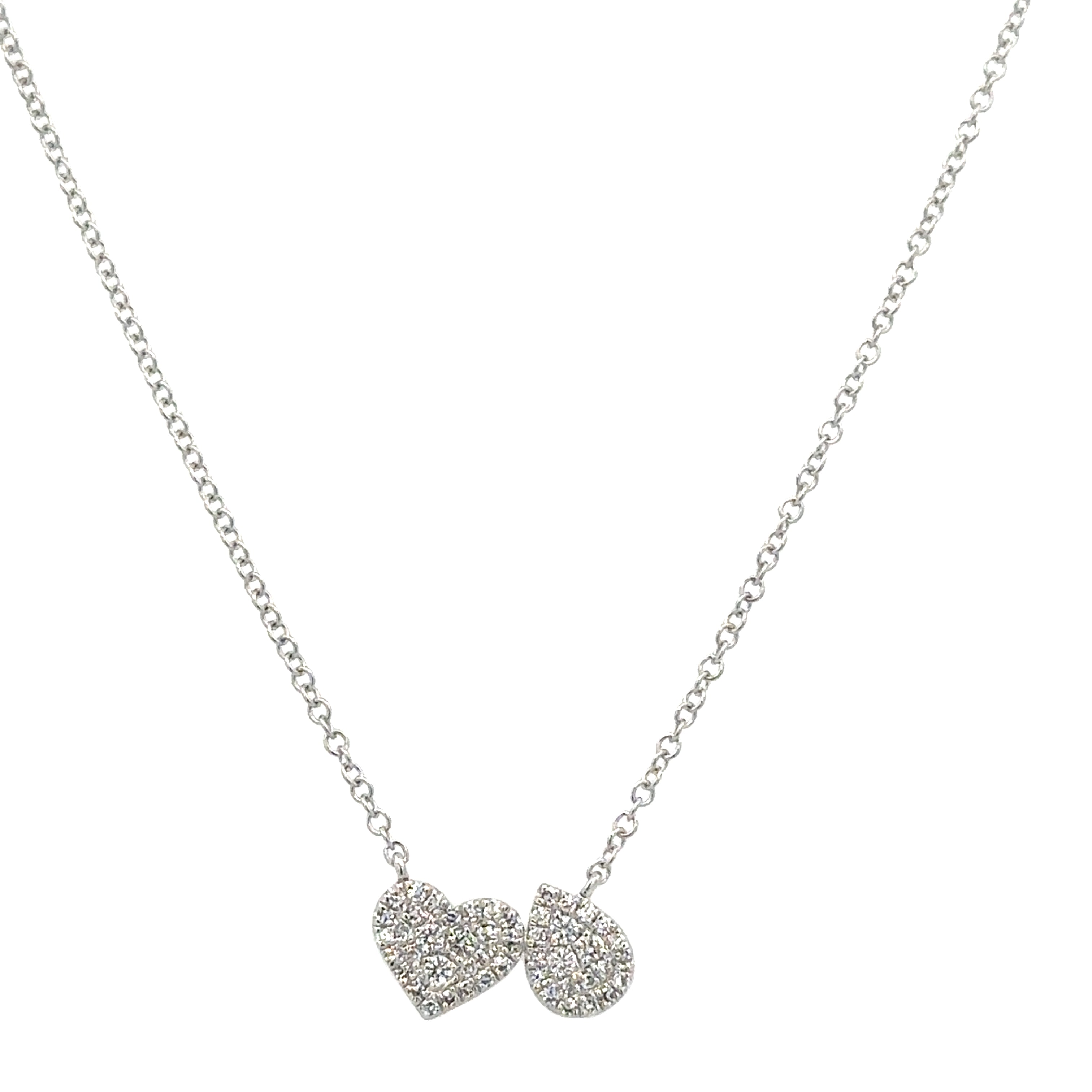 Pave Set Heart and Pear Necklace in White Gold