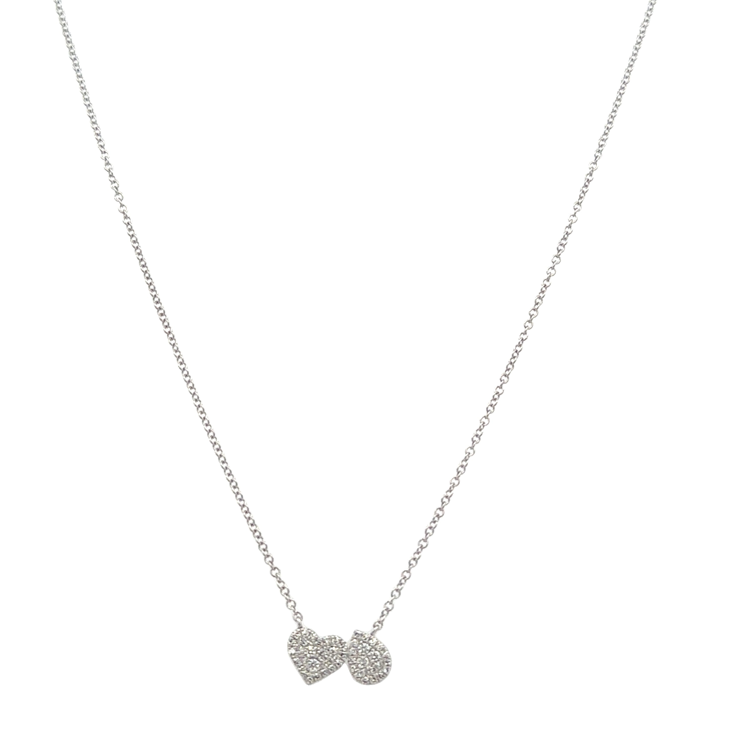 Pave Set Heart and Pear Necklace in White Gold