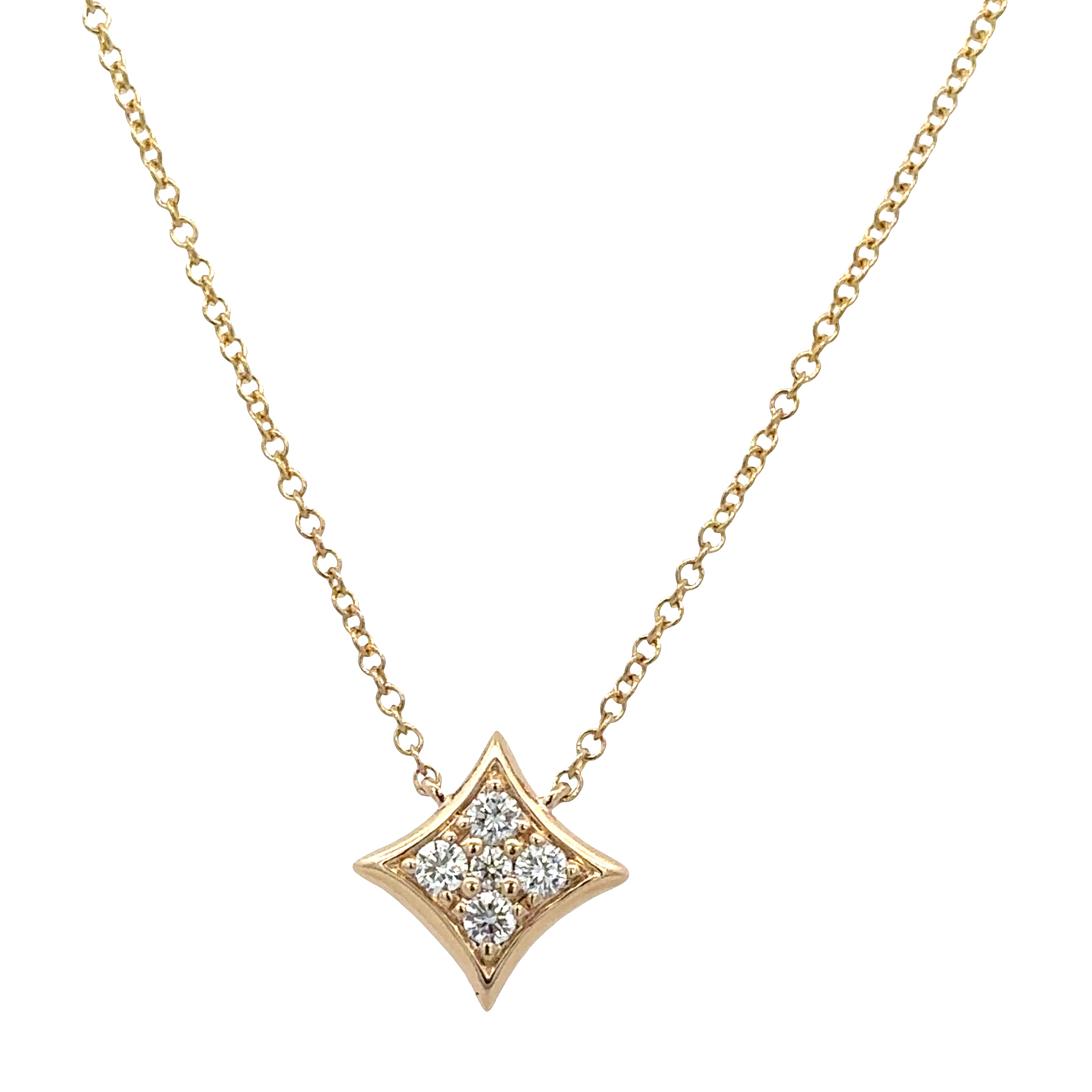 14K Yellow Gold Kite-Shaped Diamond Necklace – 0.17 CTW, Adjustable 16"–18" Length