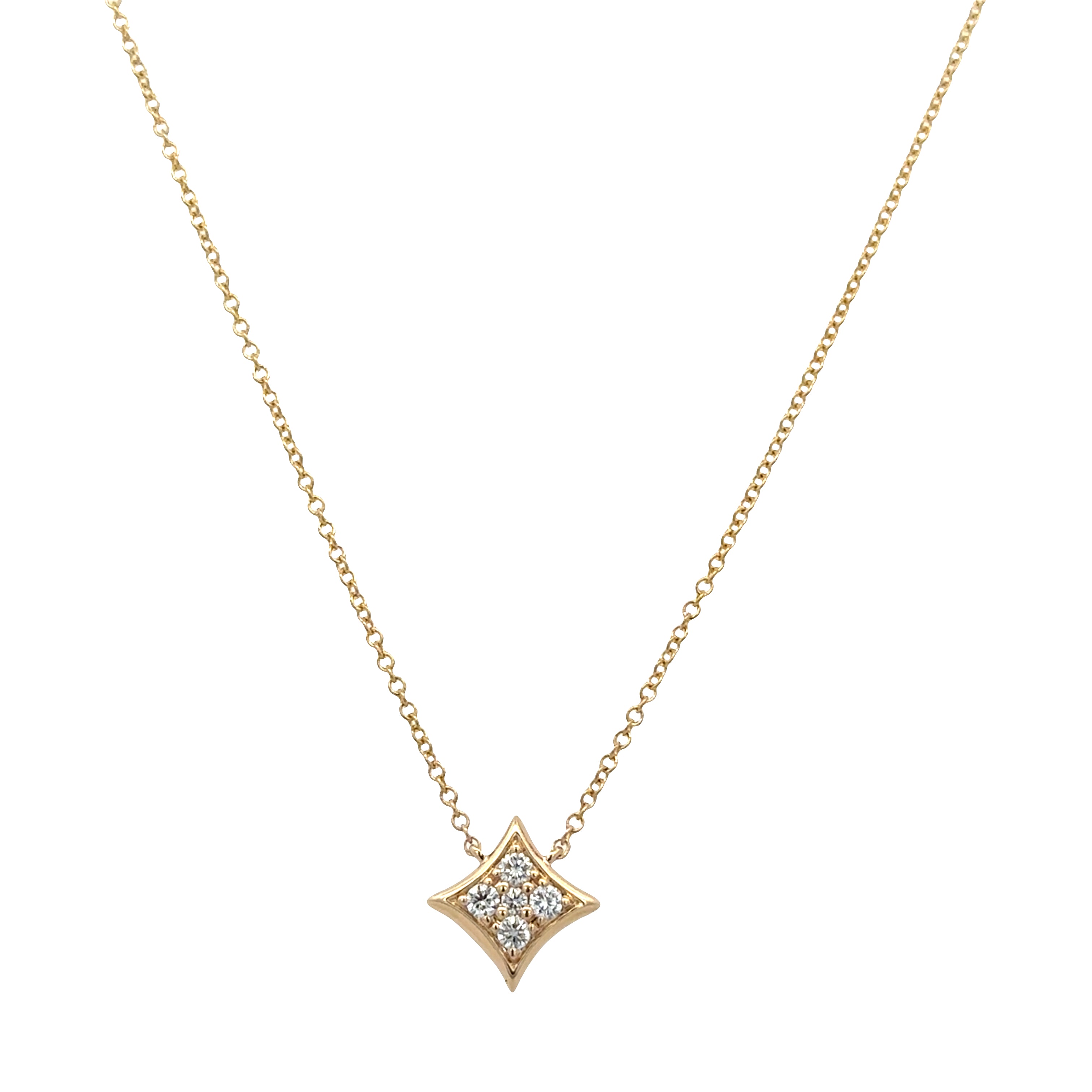 14K Yellow Gold Kite-Shaped Diamond Necklace – 0.17 CTW, Adjustable 16"–18" Length