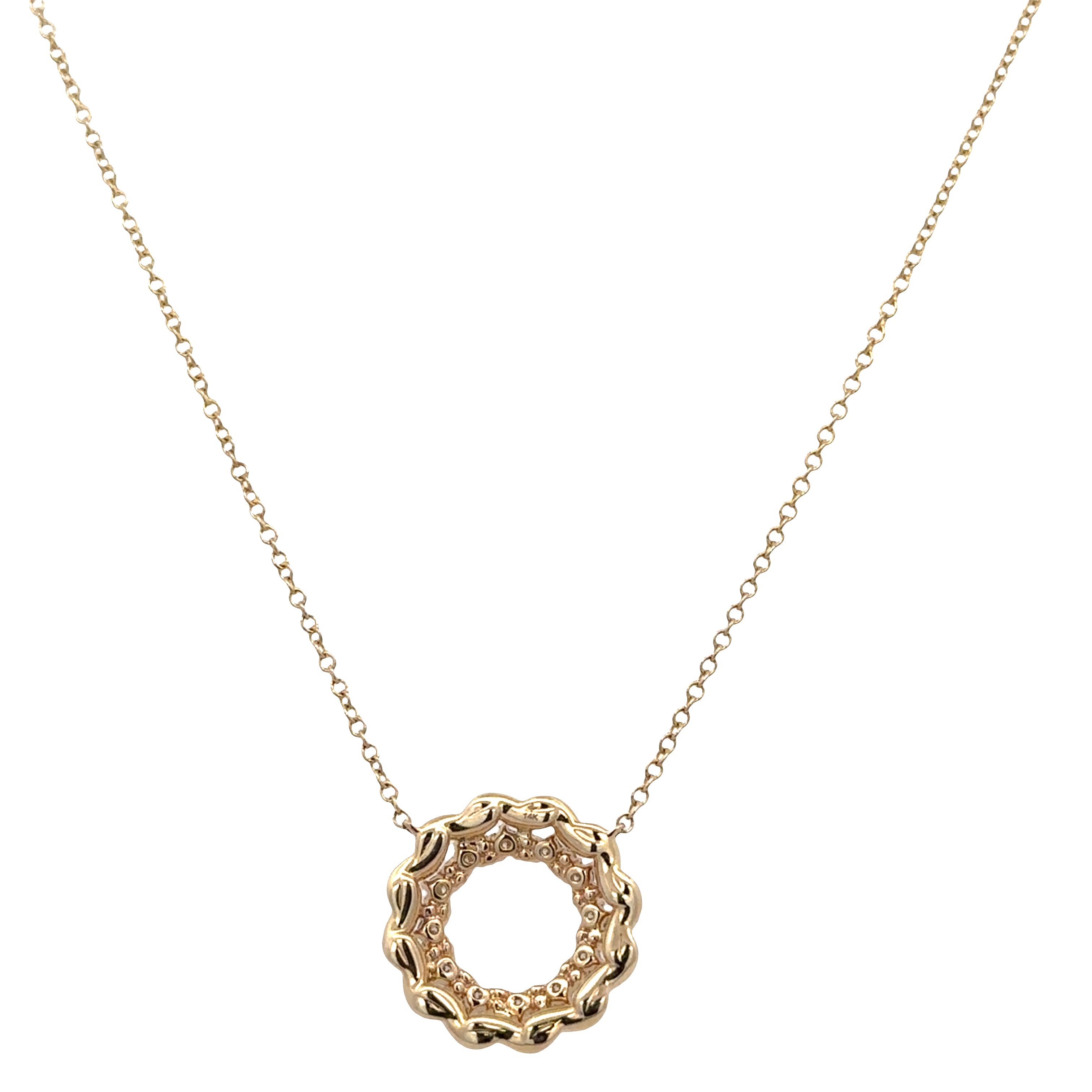 14k Yellow Gold Two-Tone Rope Accented Diamond Necklace – 0.31 CTW, Adjustable 16"–18"