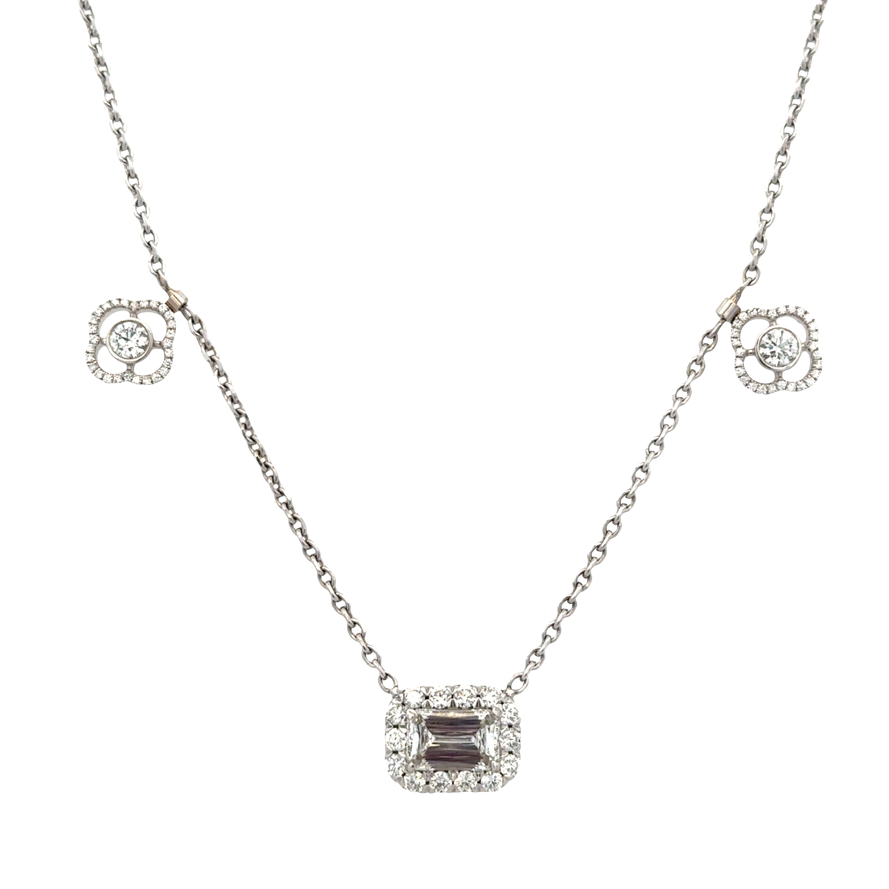 14k White Gold Crisscut Diamond & Quatrefoil Necklace – 16"