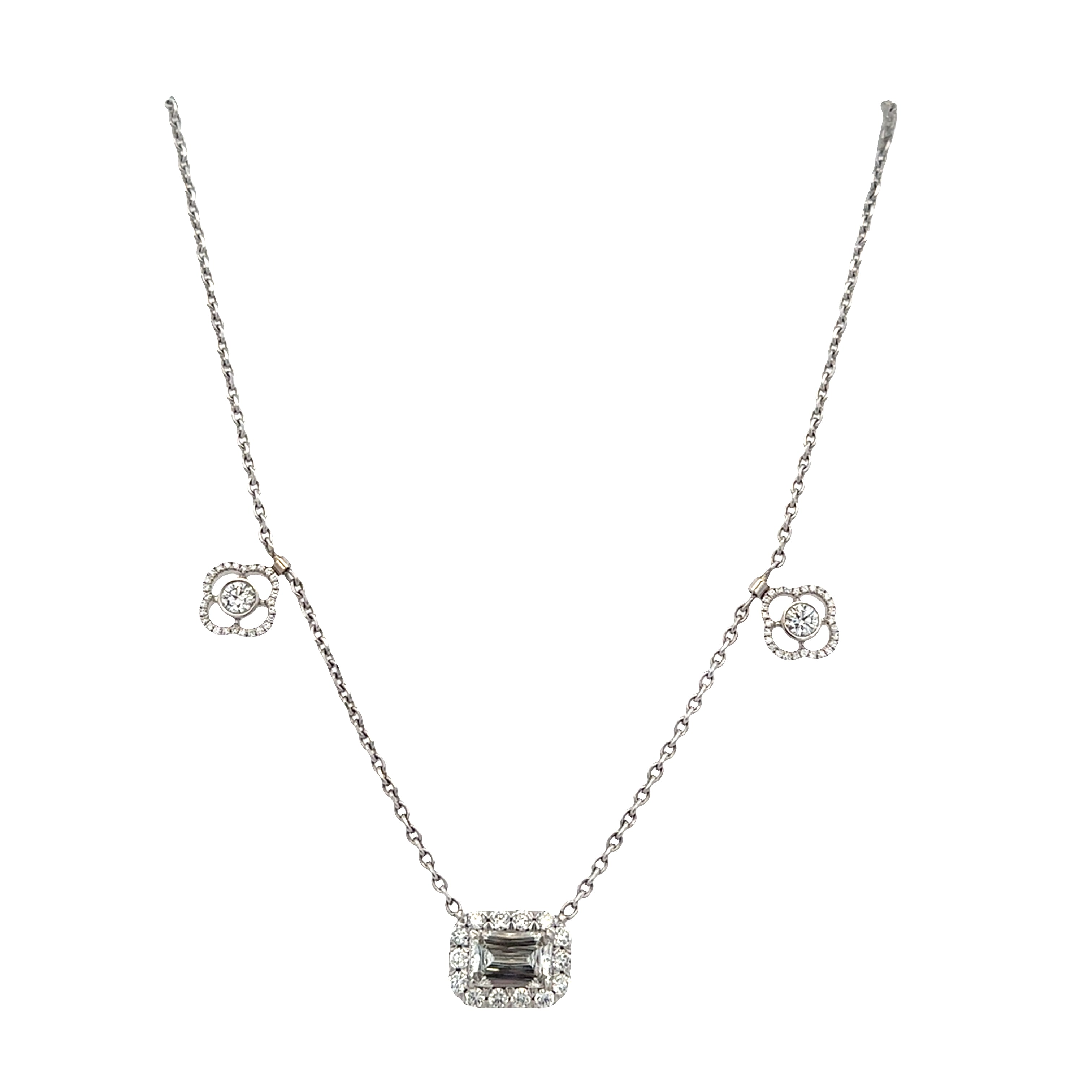14k White Gold Crisscut Diamond & Quatrefoil Necklace – 16"
