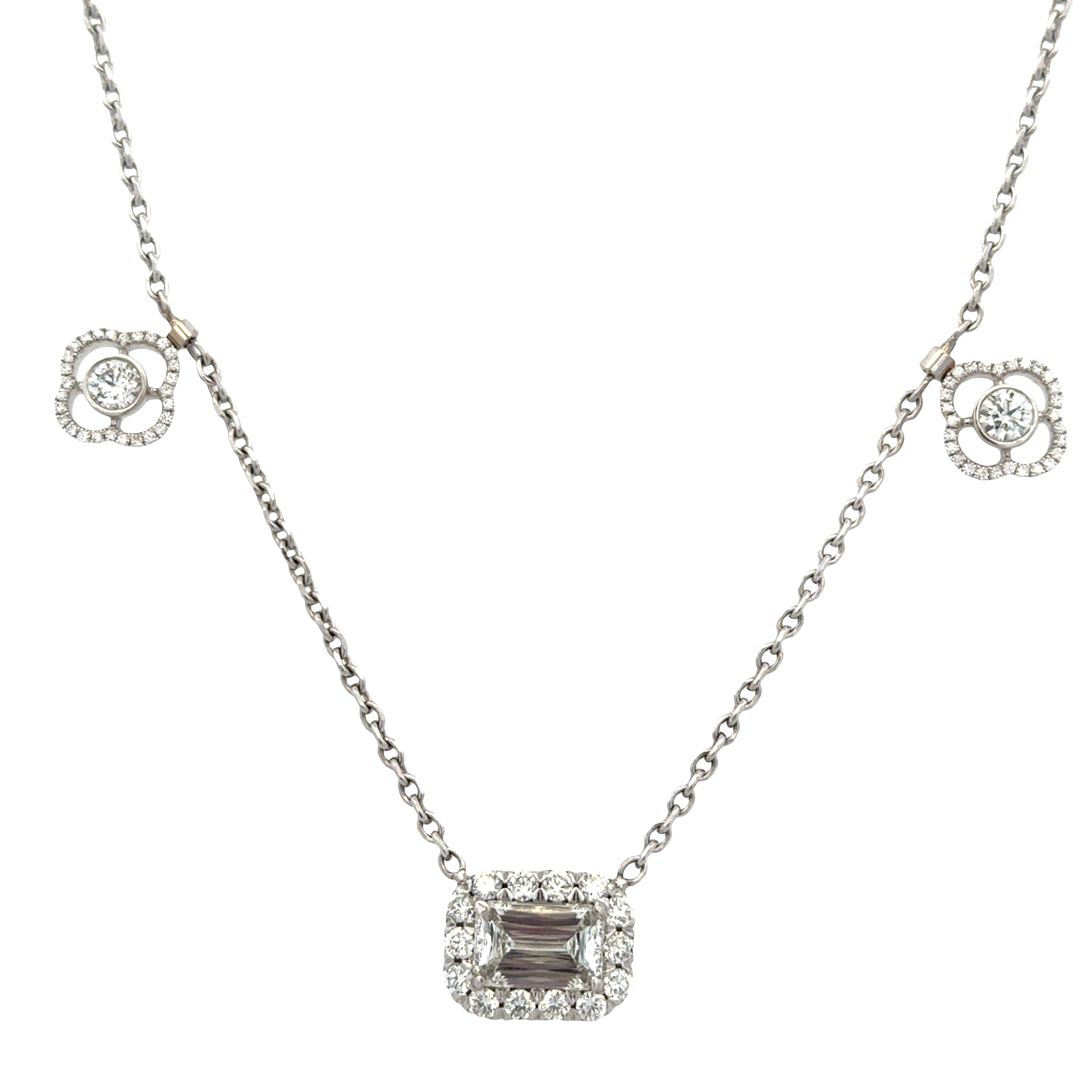 14k White Gold Crisscut Diamond & Quatrefoil Necklace – 16"