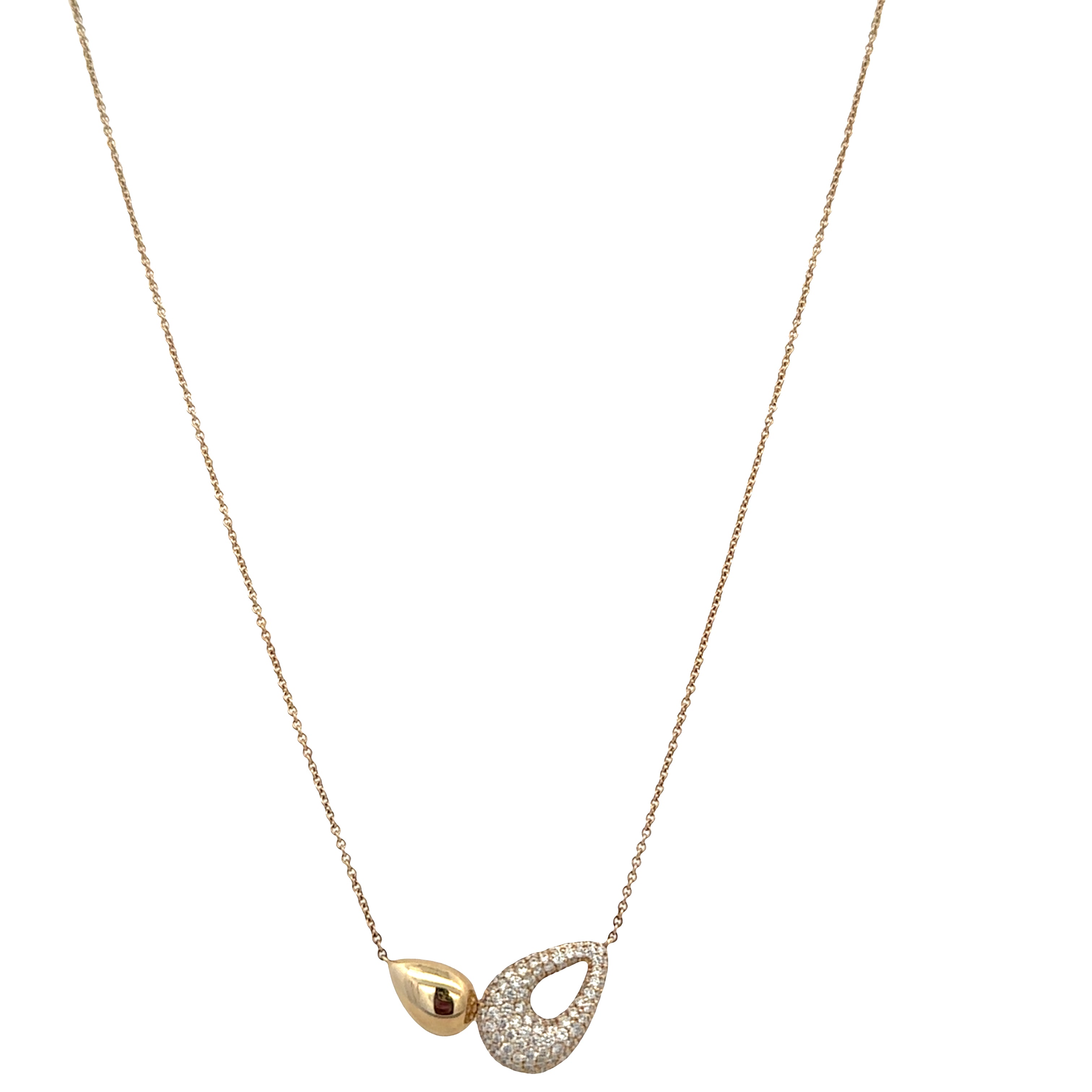 14k Yellow Gold Abstract Pear-Shaped Diamond Necklace – Adjustable 16"–18"