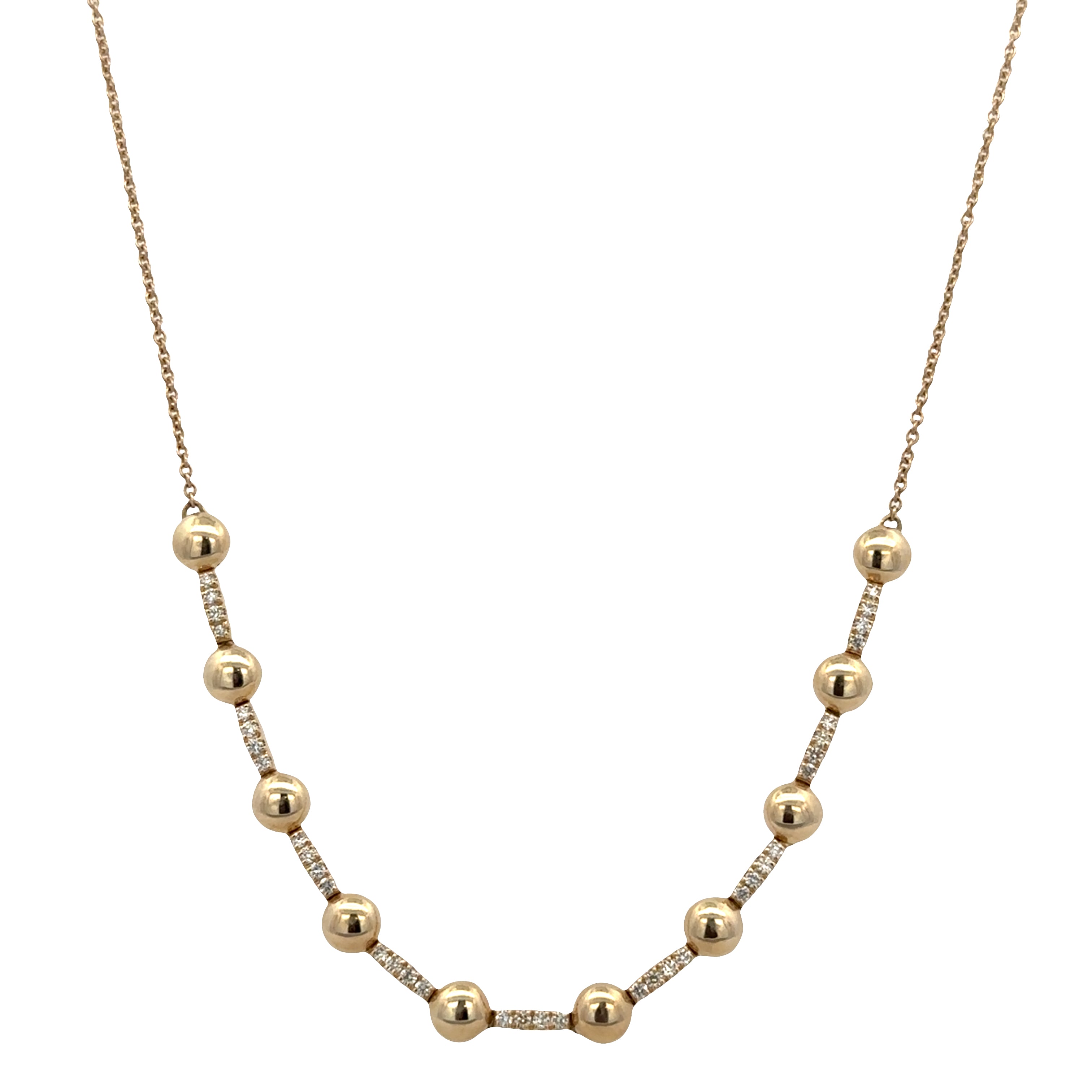 14k Yellow Gold Beaded Diamond Necklace – Adjustable 16"–18"