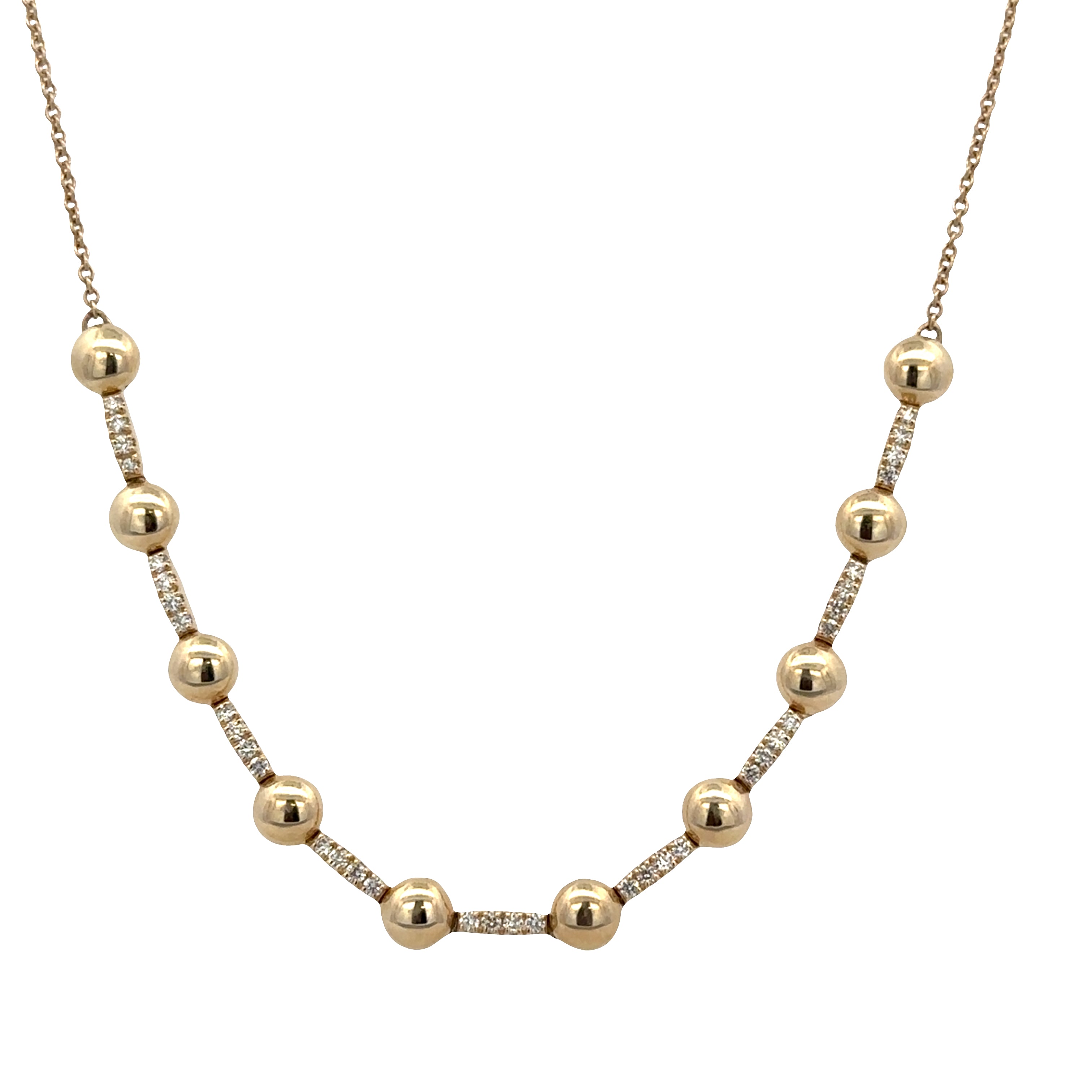 14k Yellow Gold Beaded Diamond Necklace – Adjustable 16"–18"