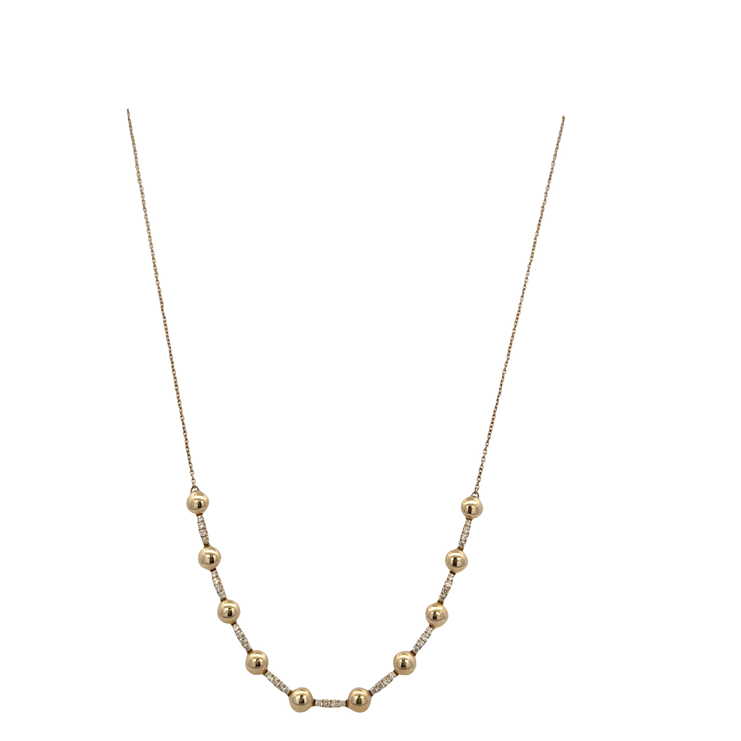 14k Yellow Gold Beaded Diamond Necklace – Adjustable 16"–18"