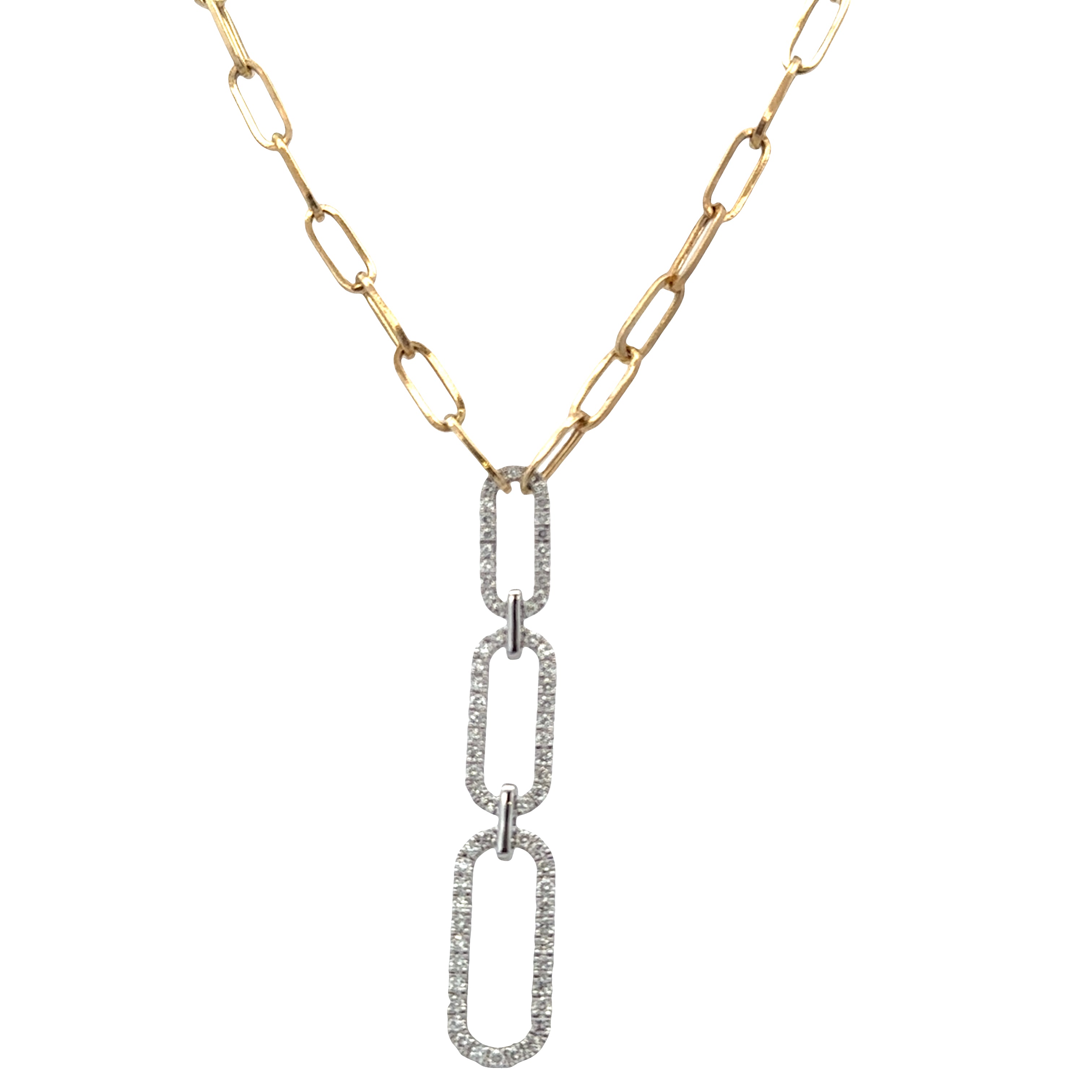 14k Two-Tone Gold Diamond Oval Link Statement Necklace – 18"