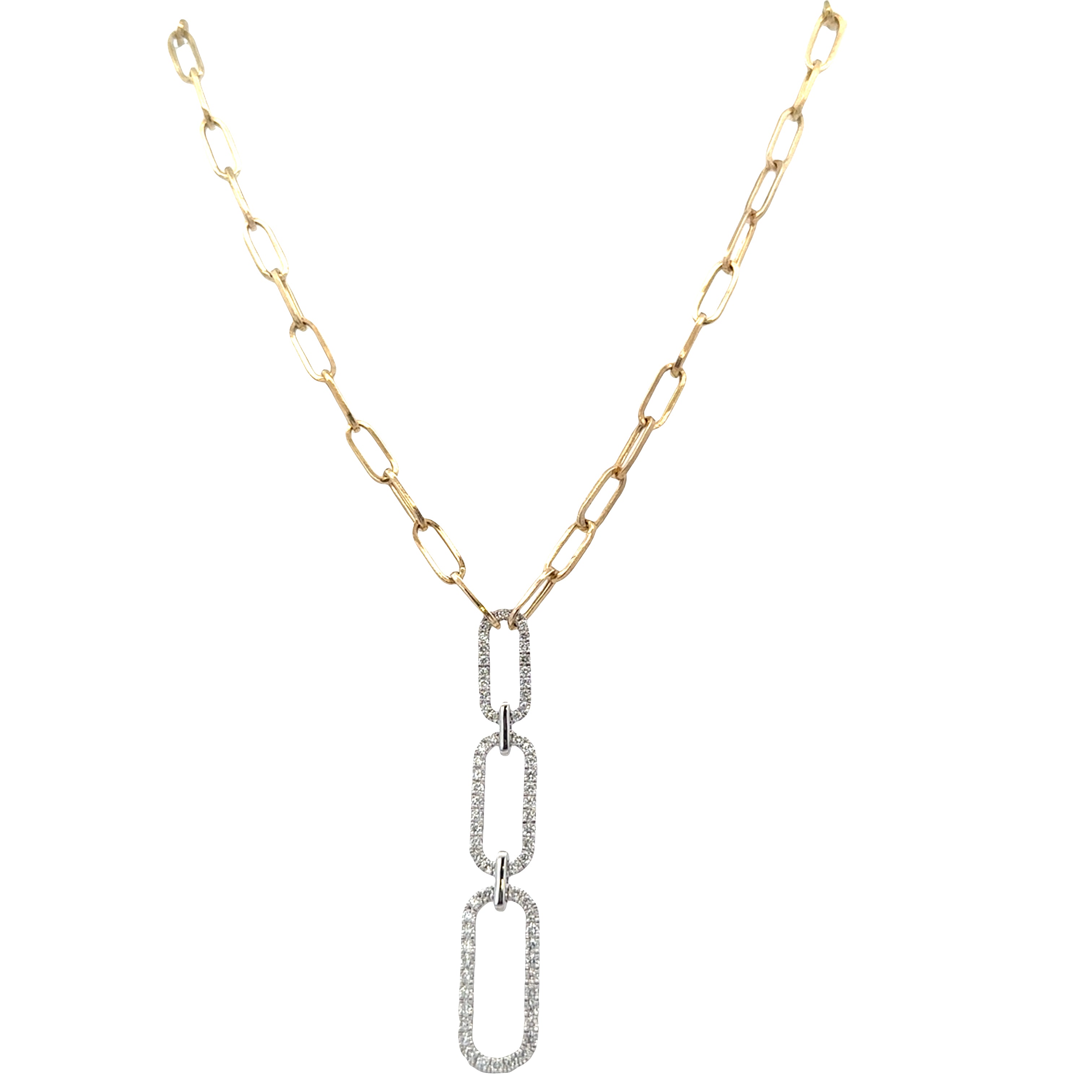 14k Two-Tone Gold Diamond Oval Link Statement Necklace – 18"