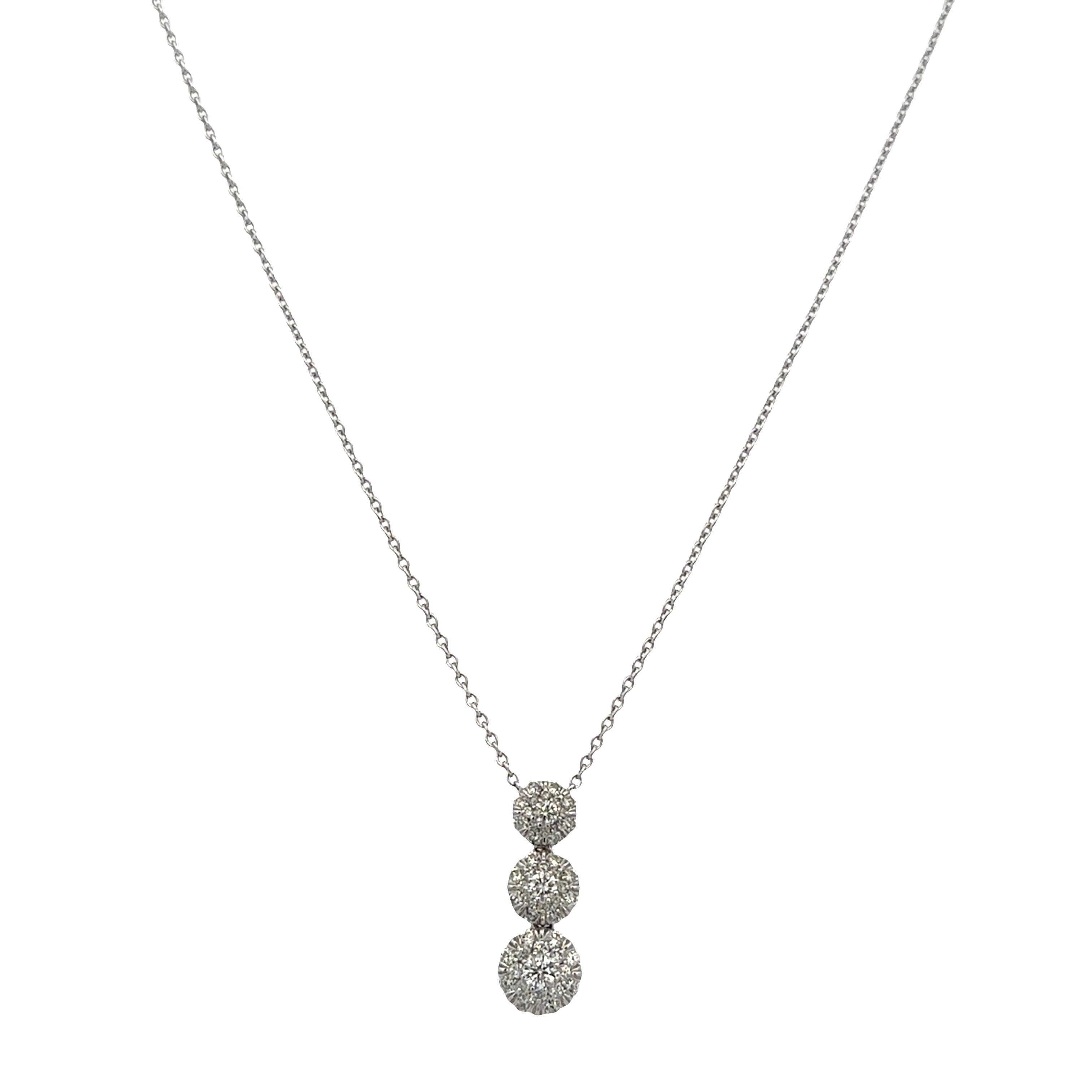 14k White Gold Diamond Cluster Necklace – Adjustable 16"–18"
