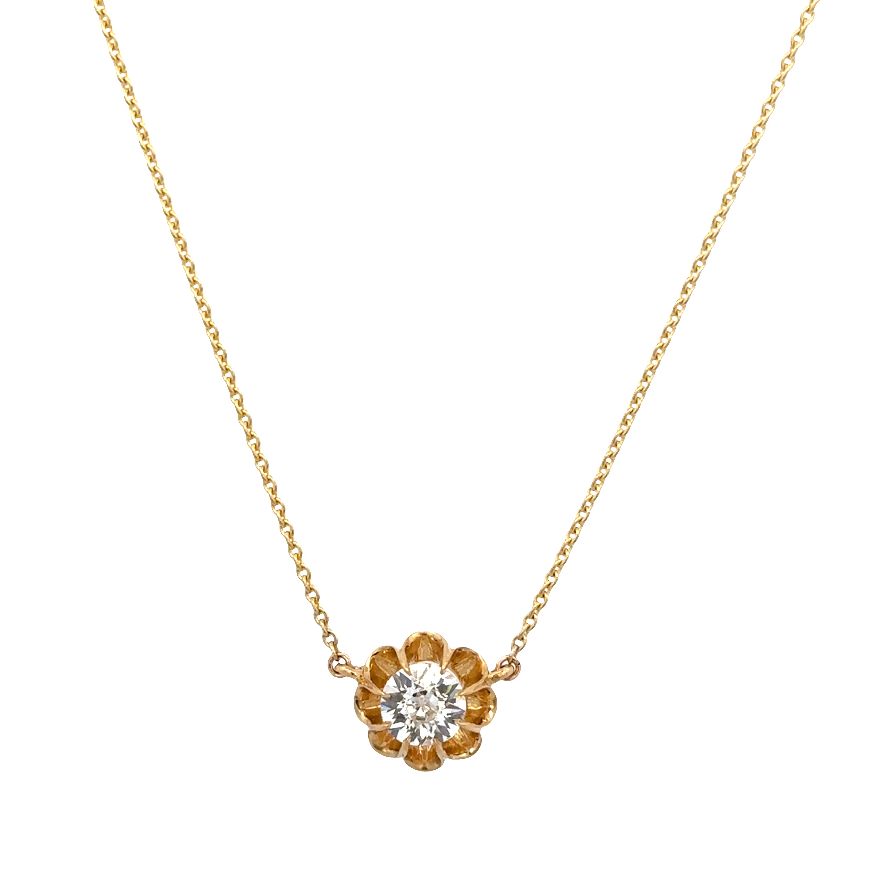 14k Yellow Gold Old European Cut Diamond Buttercup Necklace – 18"