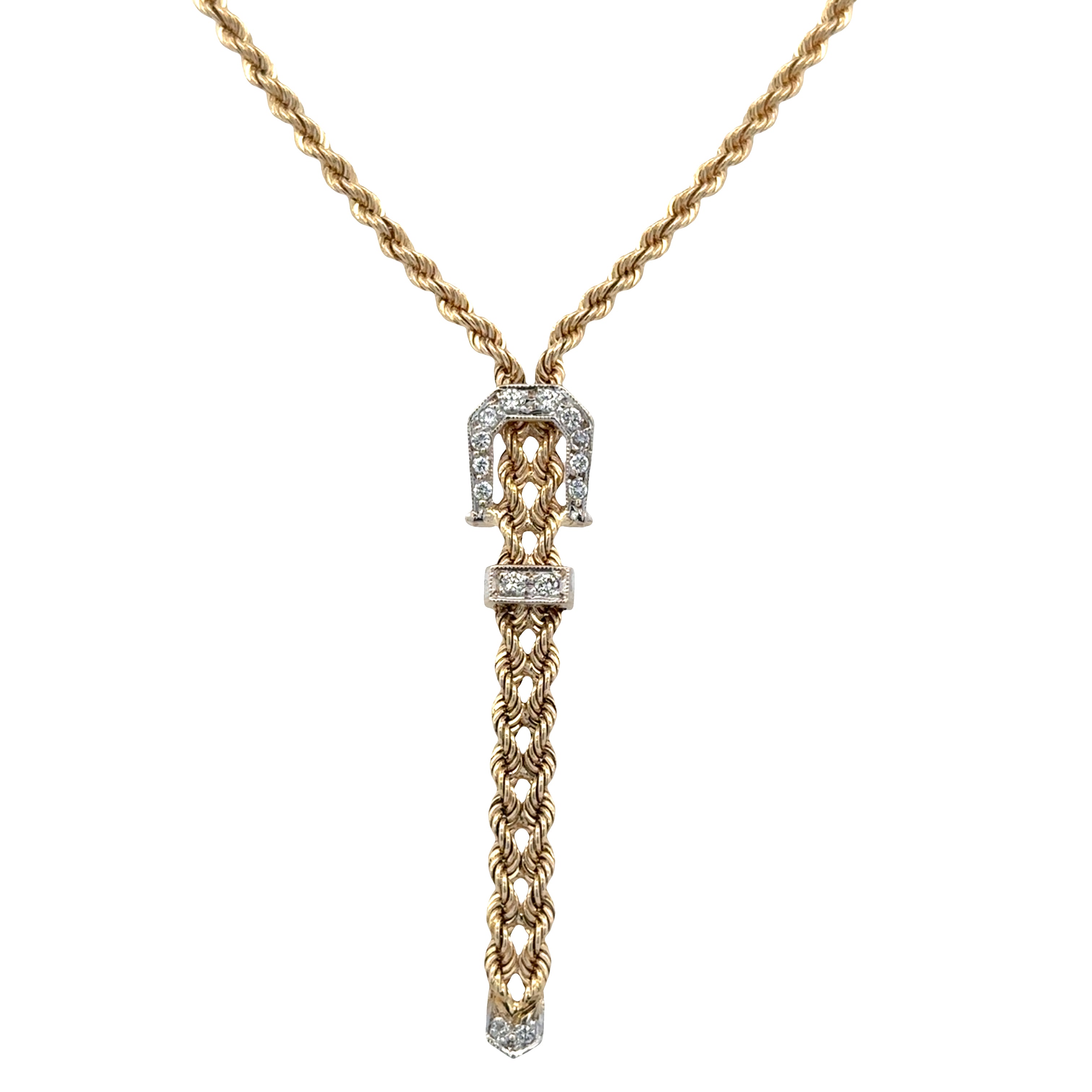 14k Yellow Gold Diamond Buckle Drop Necklace – 17"
