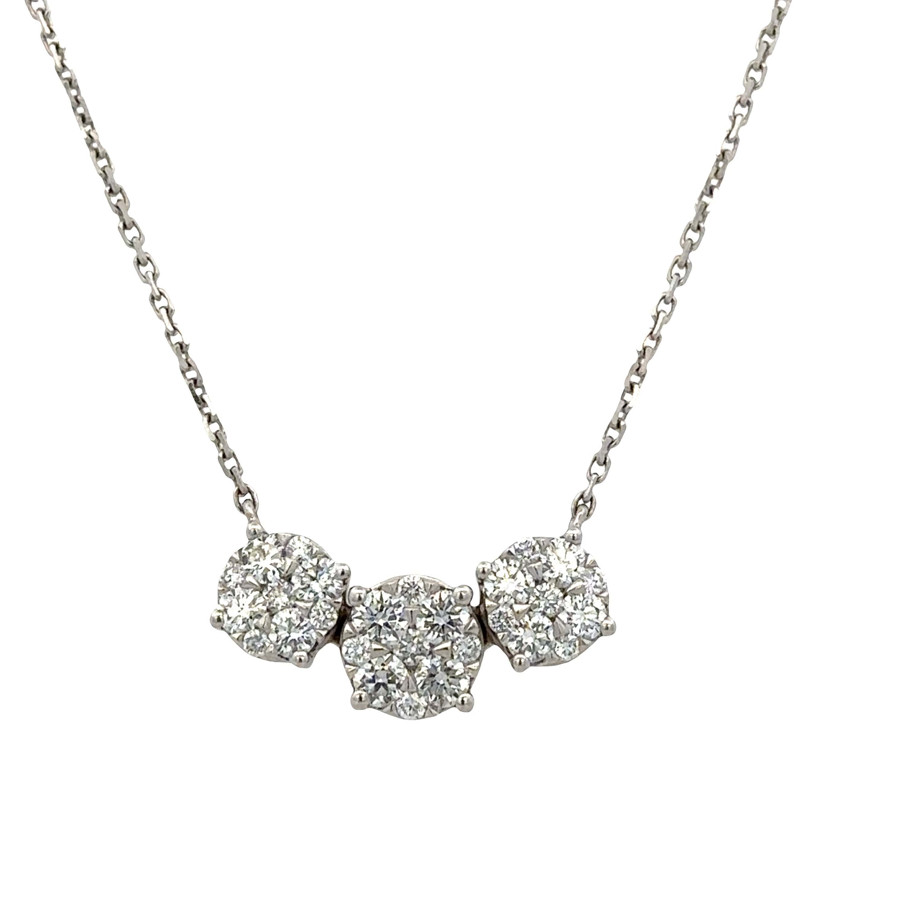 14k White Gold Diamond “Past, Present, Future” Necklace – 17"