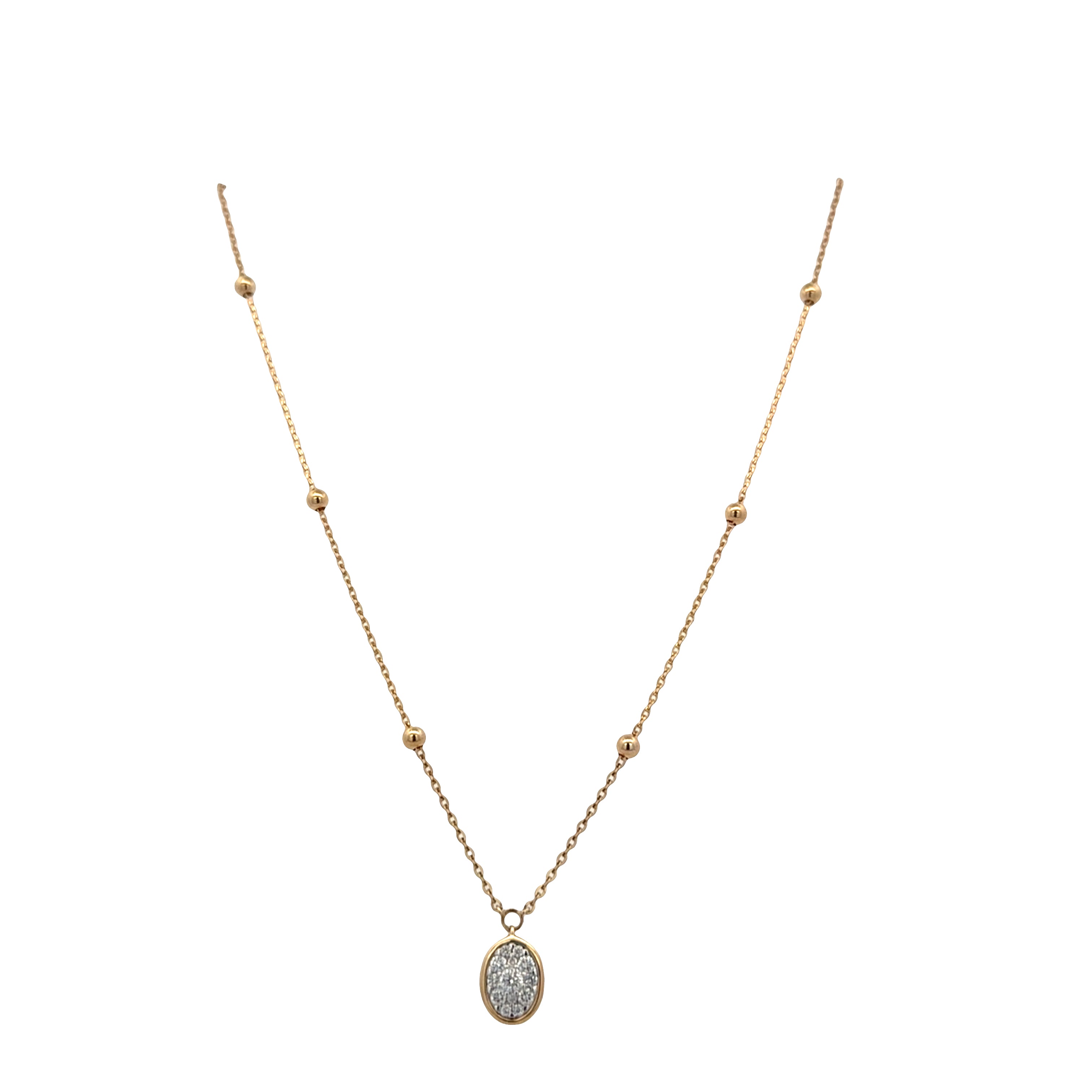 14k Yellow Gold Diamond Cluster Oval Necklace – Adjustable 18"