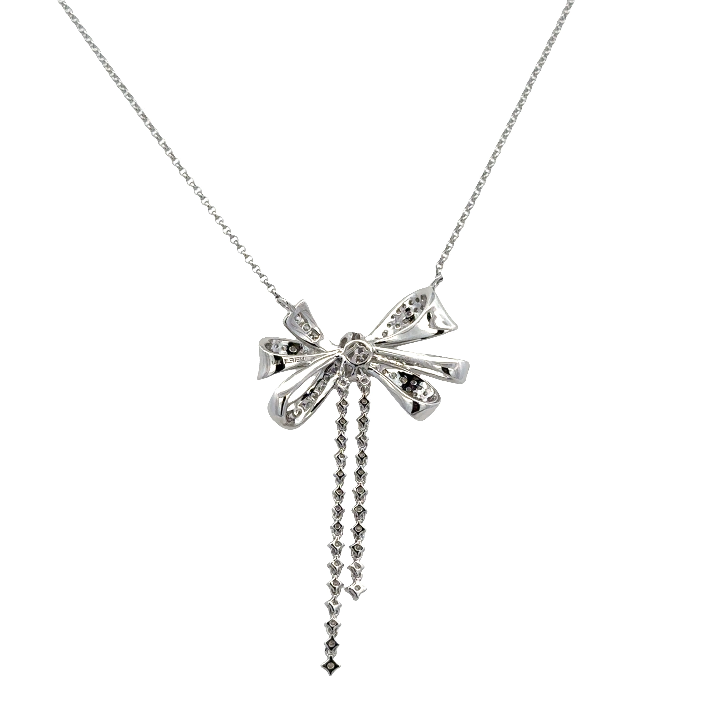 14k White Gold Diamond Bow Necklace – Adjustable 16"