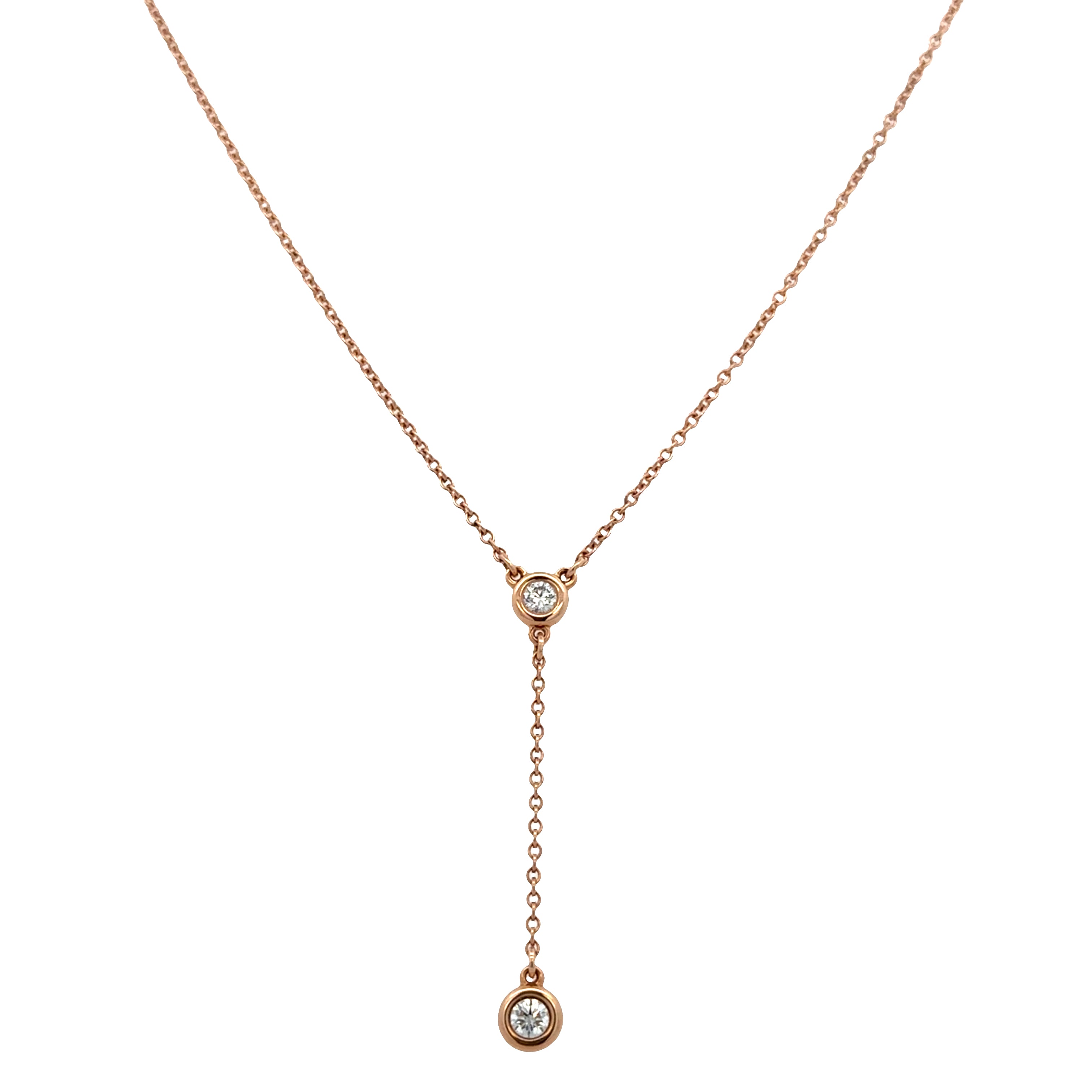 Estate Tiffany & Co. 18k Rose Gold Diamond Y-Style Necklace – 16"