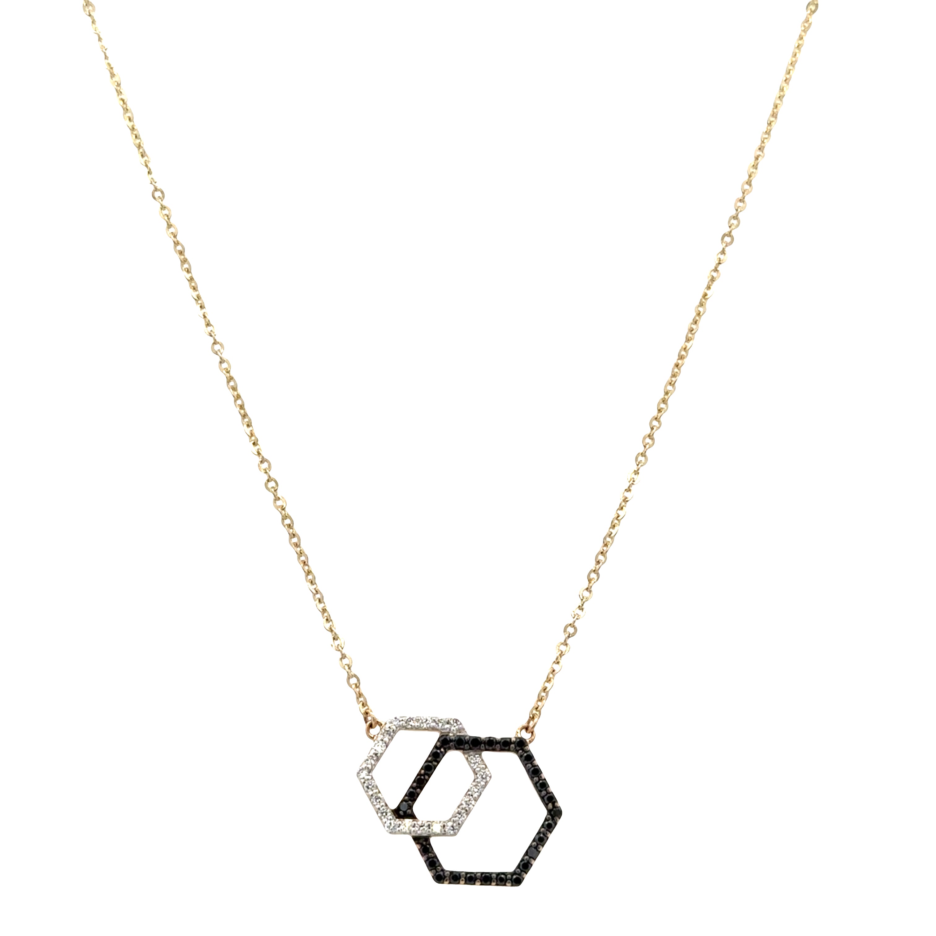 14k Yellow Gold Black & White Diamond Hexagonal Necklace – 18"