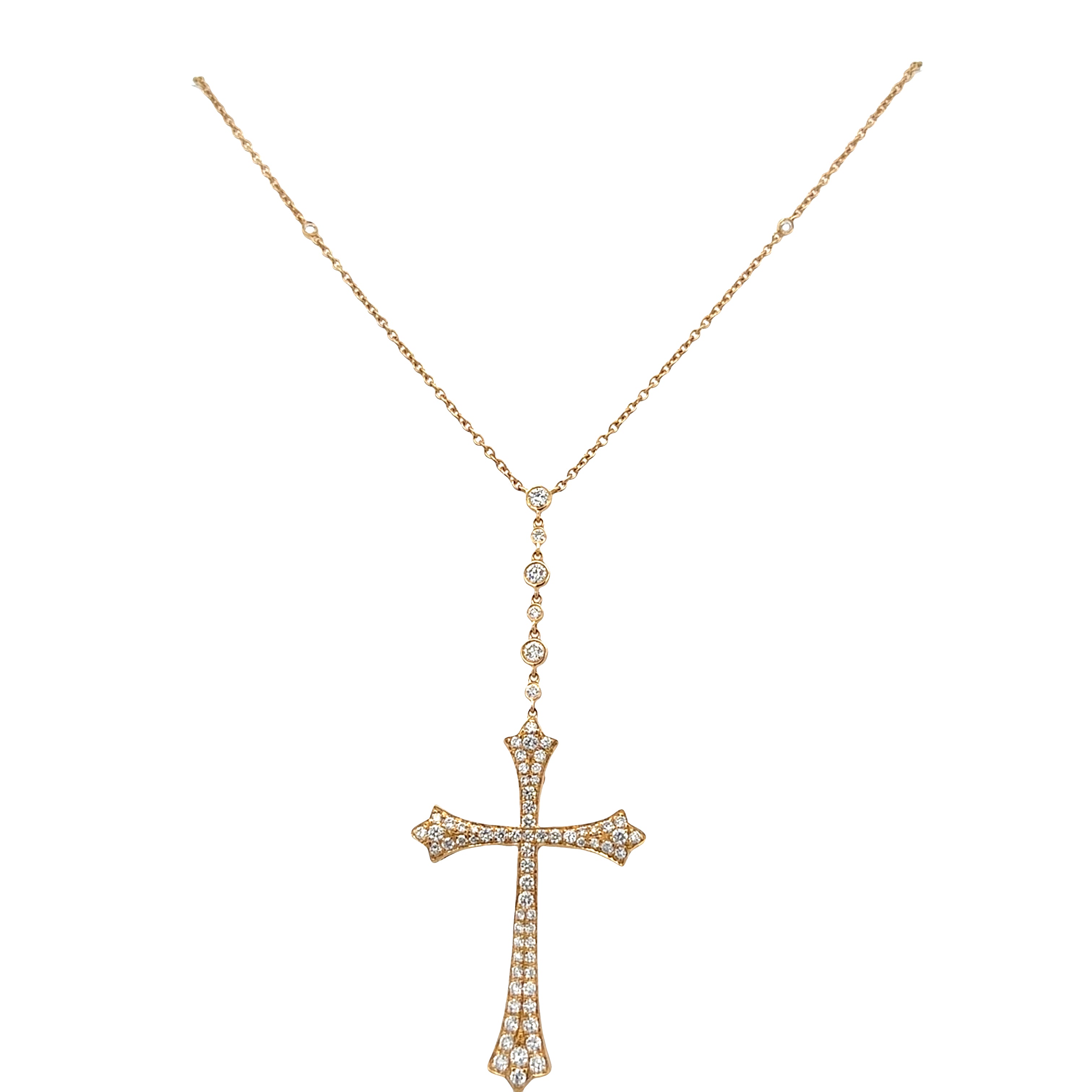 18k Yellow Gold Diamond Cross Drop Necklace – Adjustable 18"
