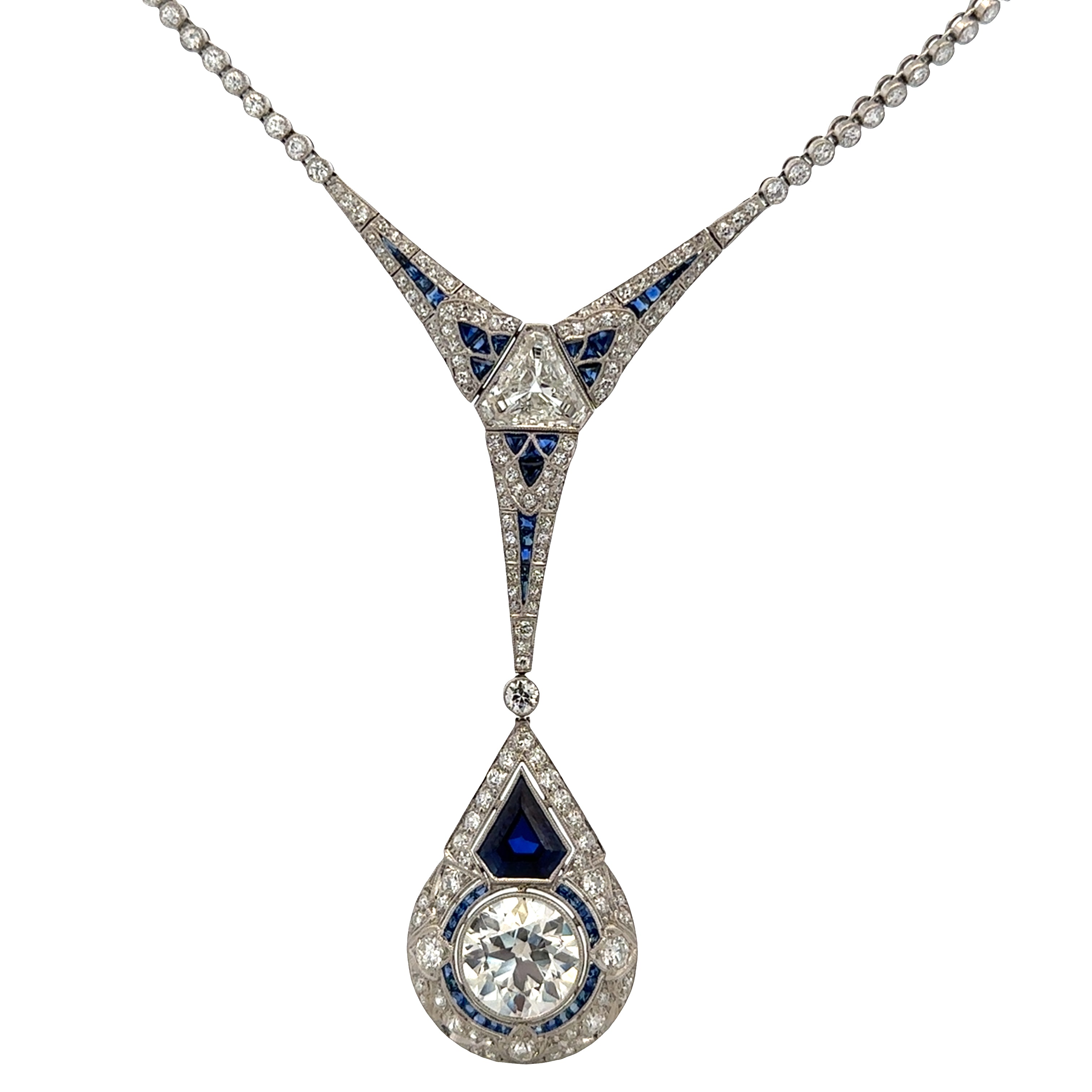 Stunning Art Deco Platinum Diamond & Sapphire Necklace – 17"