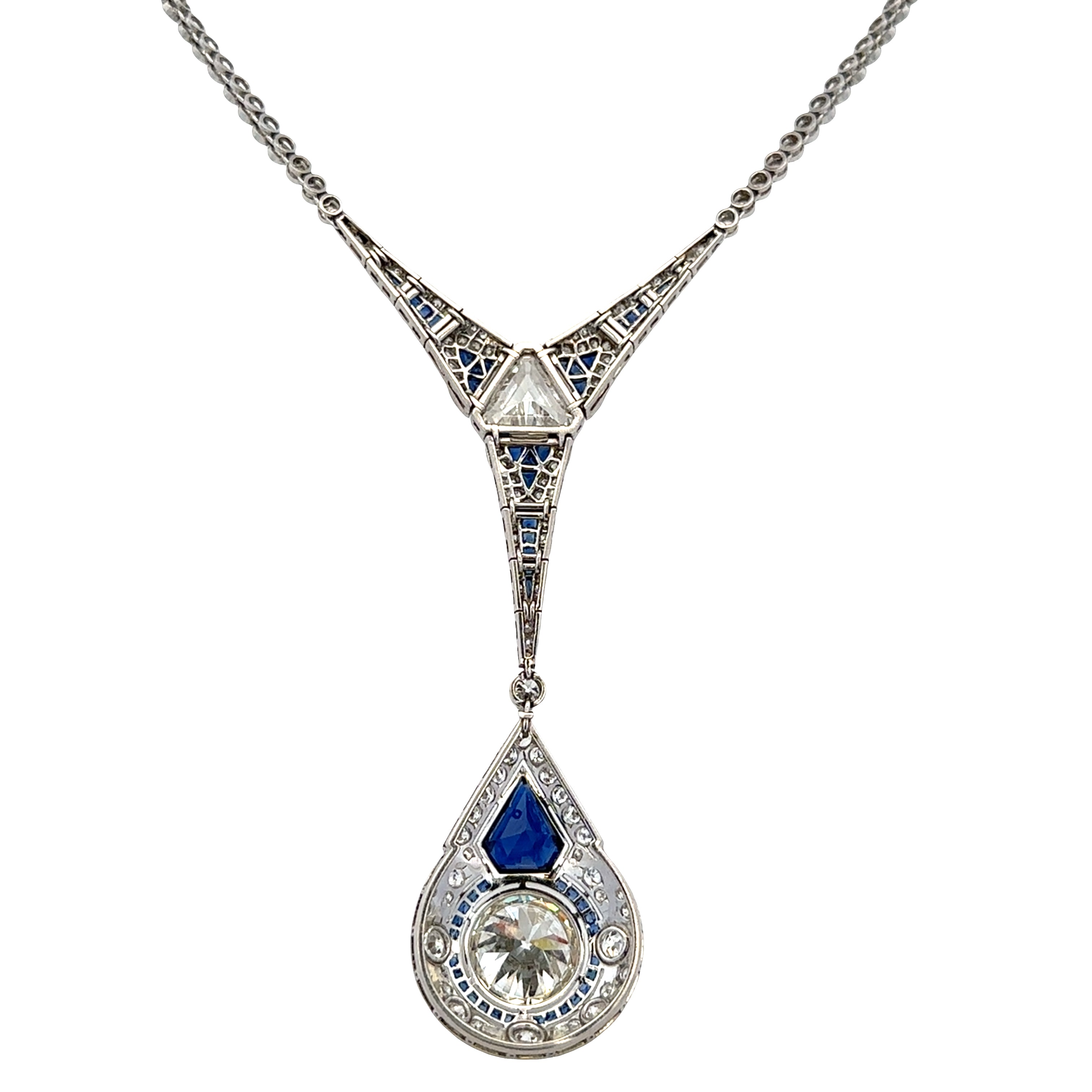 Stunning Art Deco Platinum Diamond & Sapphire Necklace – 17"