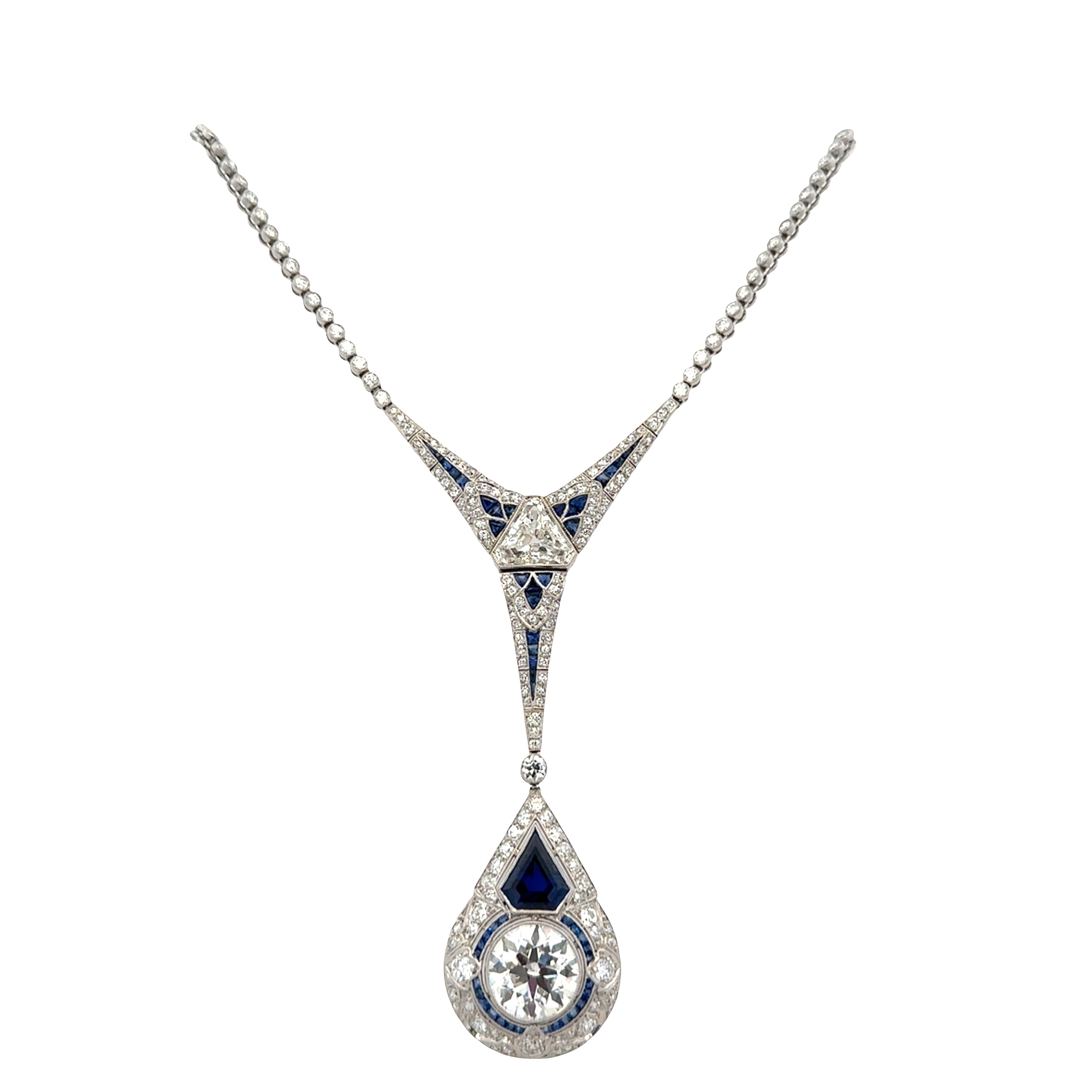 Stunning Art Deco Platinum Diamond & Sapphire Necklace – 17"