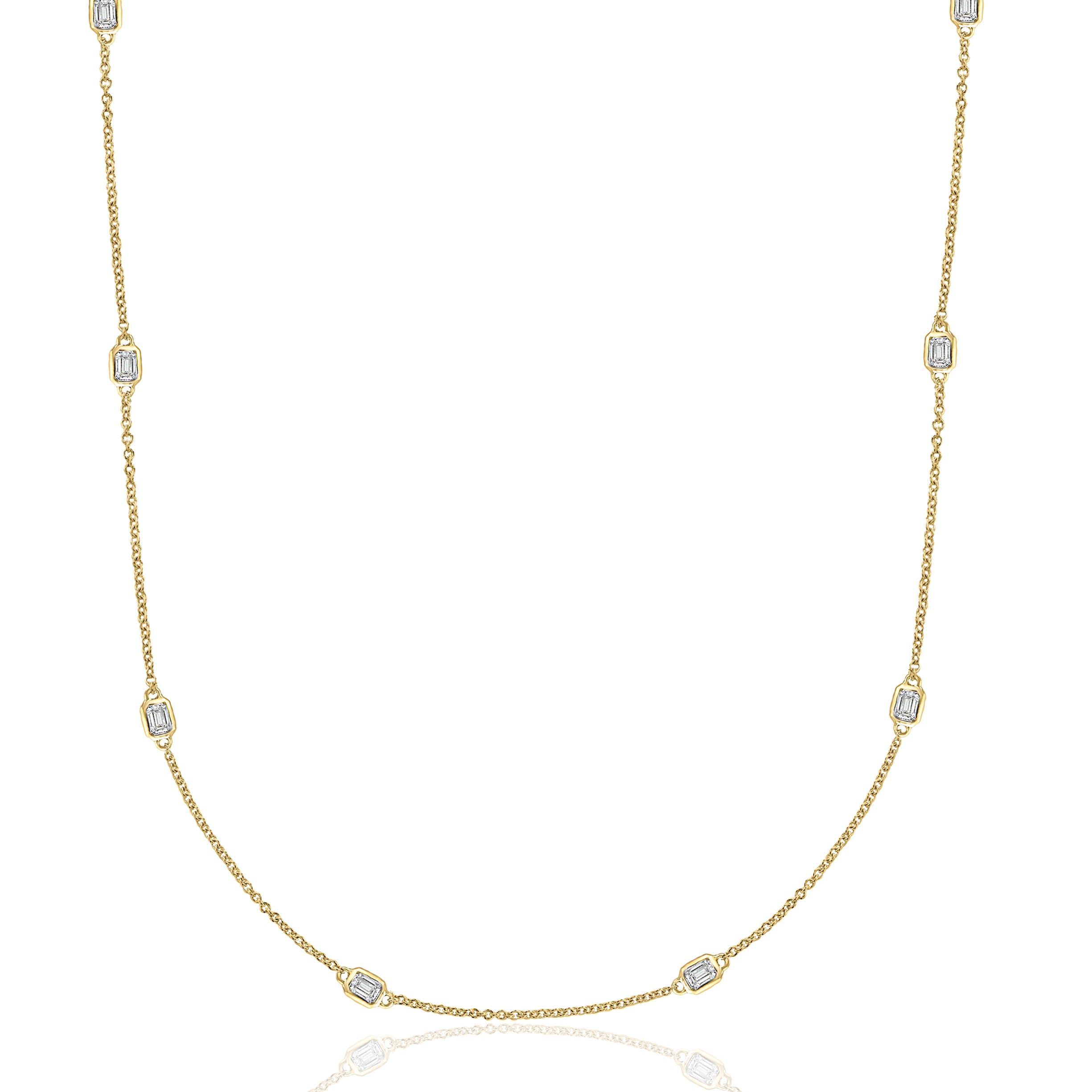 14k Yellow Gold Emerald Cut Diamond Station Necklace – Adjustable 16–18"