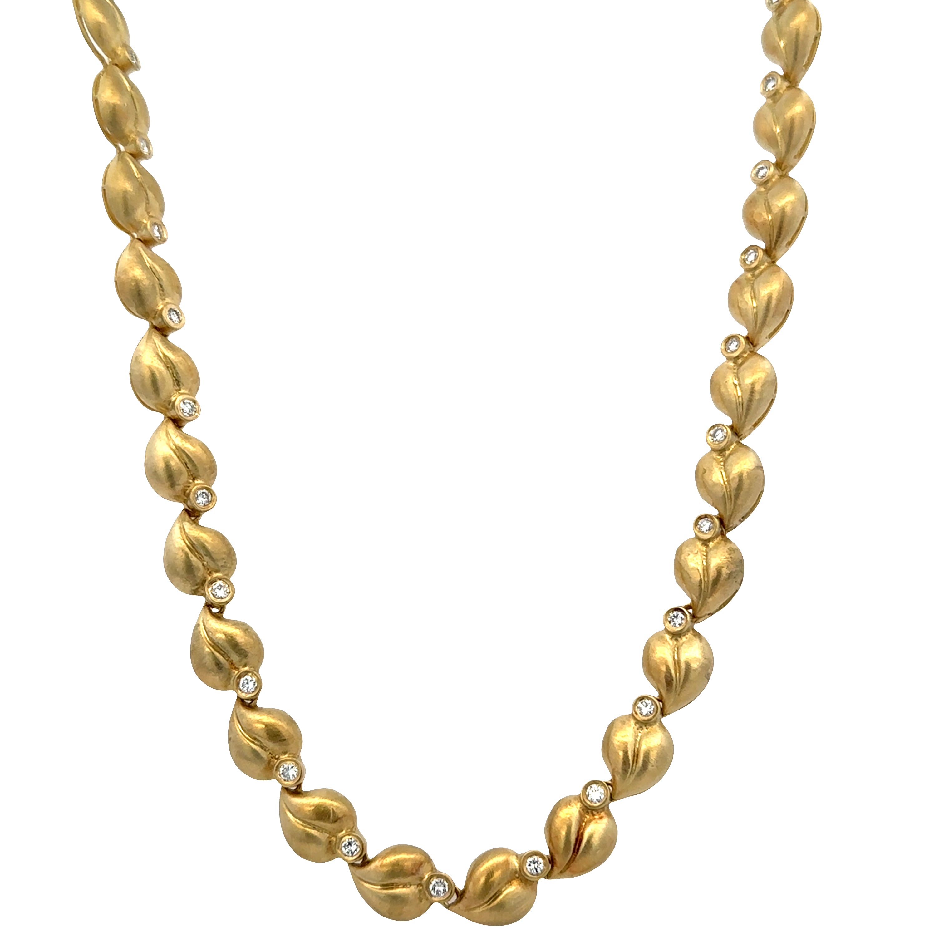 Estate Designer 18k Yellow Gold Diamond Foliate Statement Necklace – 16"