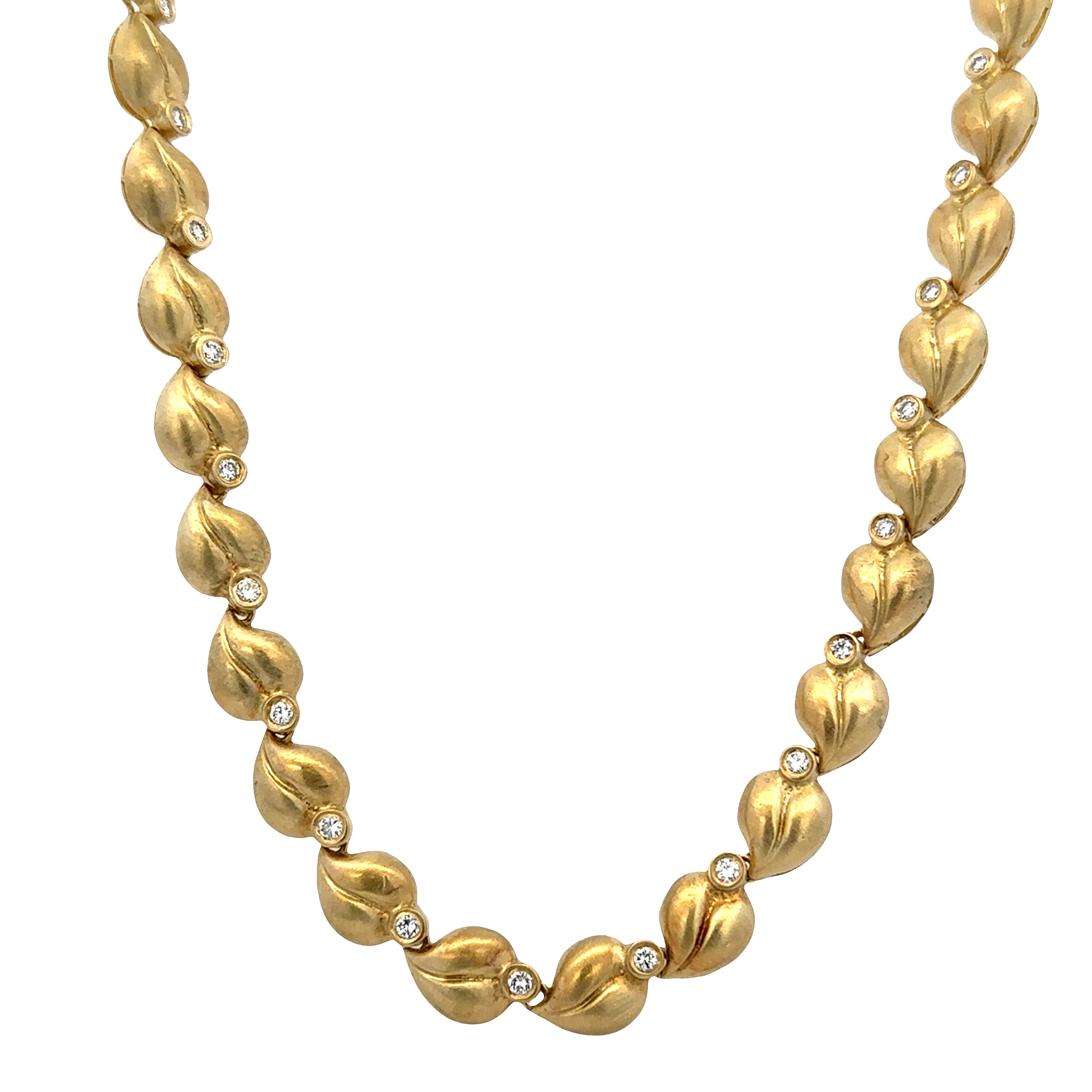 Estate Designer 18k Yellow Gold Diamond Foliate Statement Necklace – 16"
