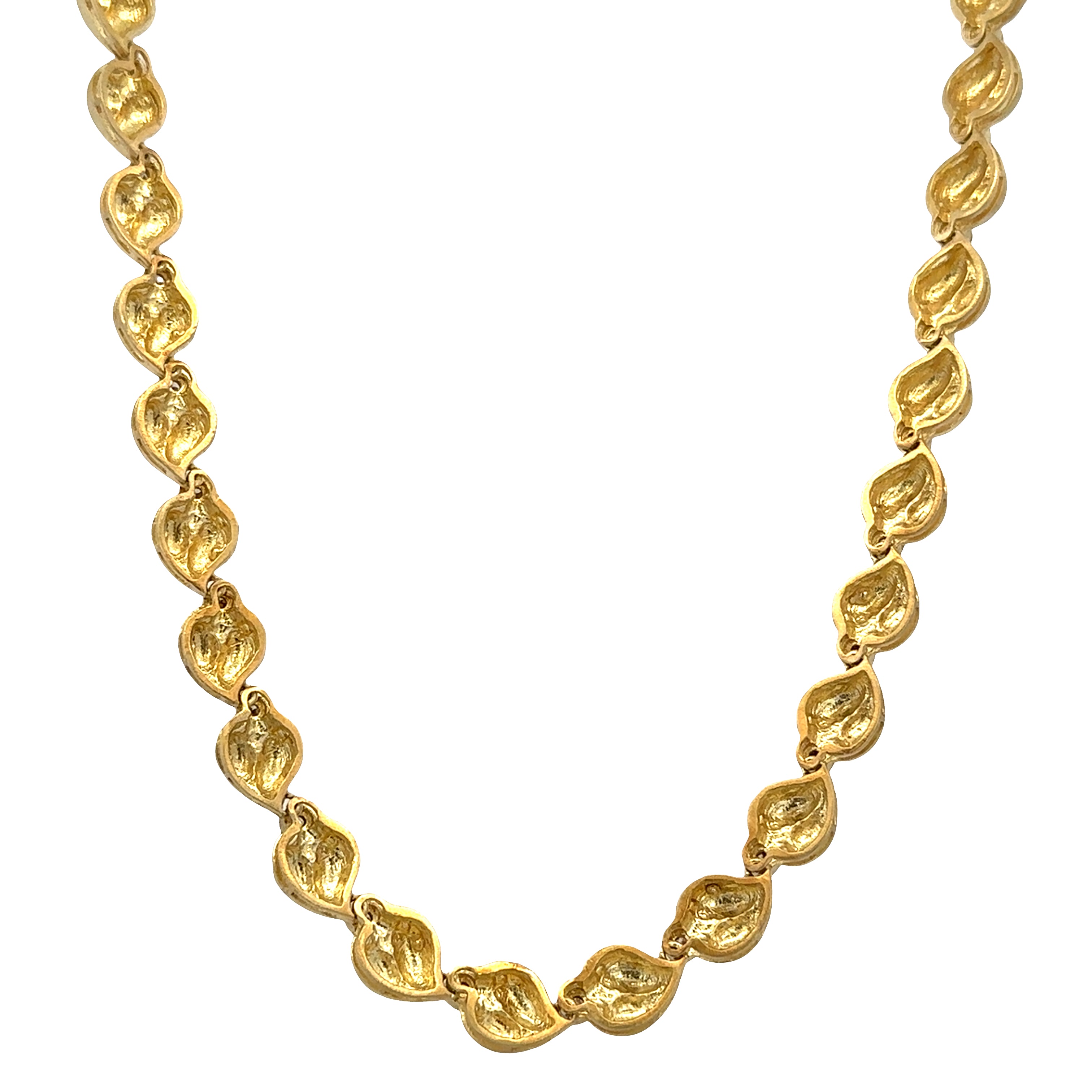 Estate Designer 18k Yellow Gold Diamond Foliate Statement Necklace – 16"