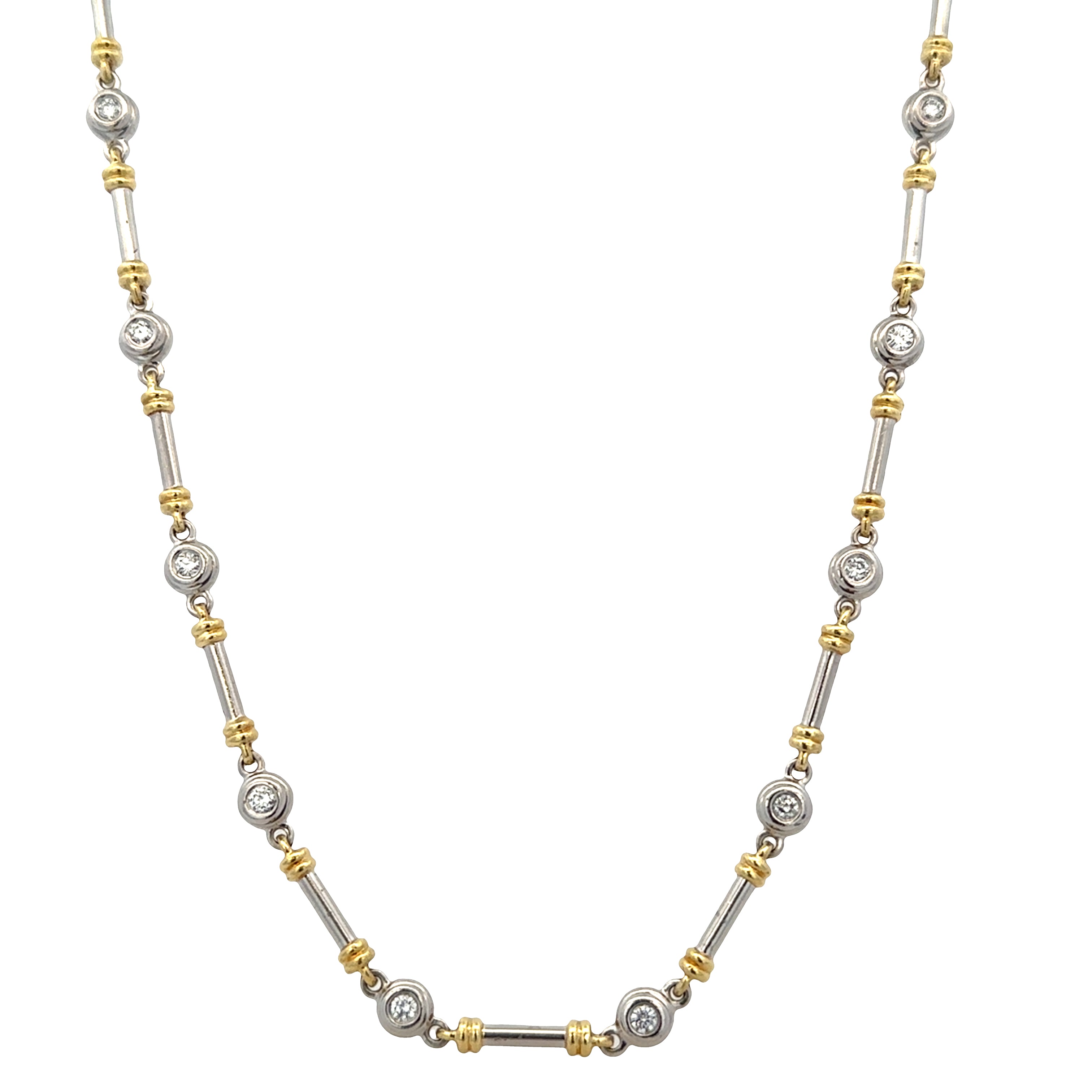 Estate Scott Kay 18k Yellow Gold & Platinum Diamond Link Necklace – 16"