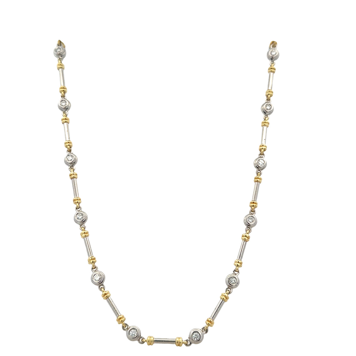 Estate Scott Kay 18k Yellow Gold & Platinum Diamond Link Necklace – 16"