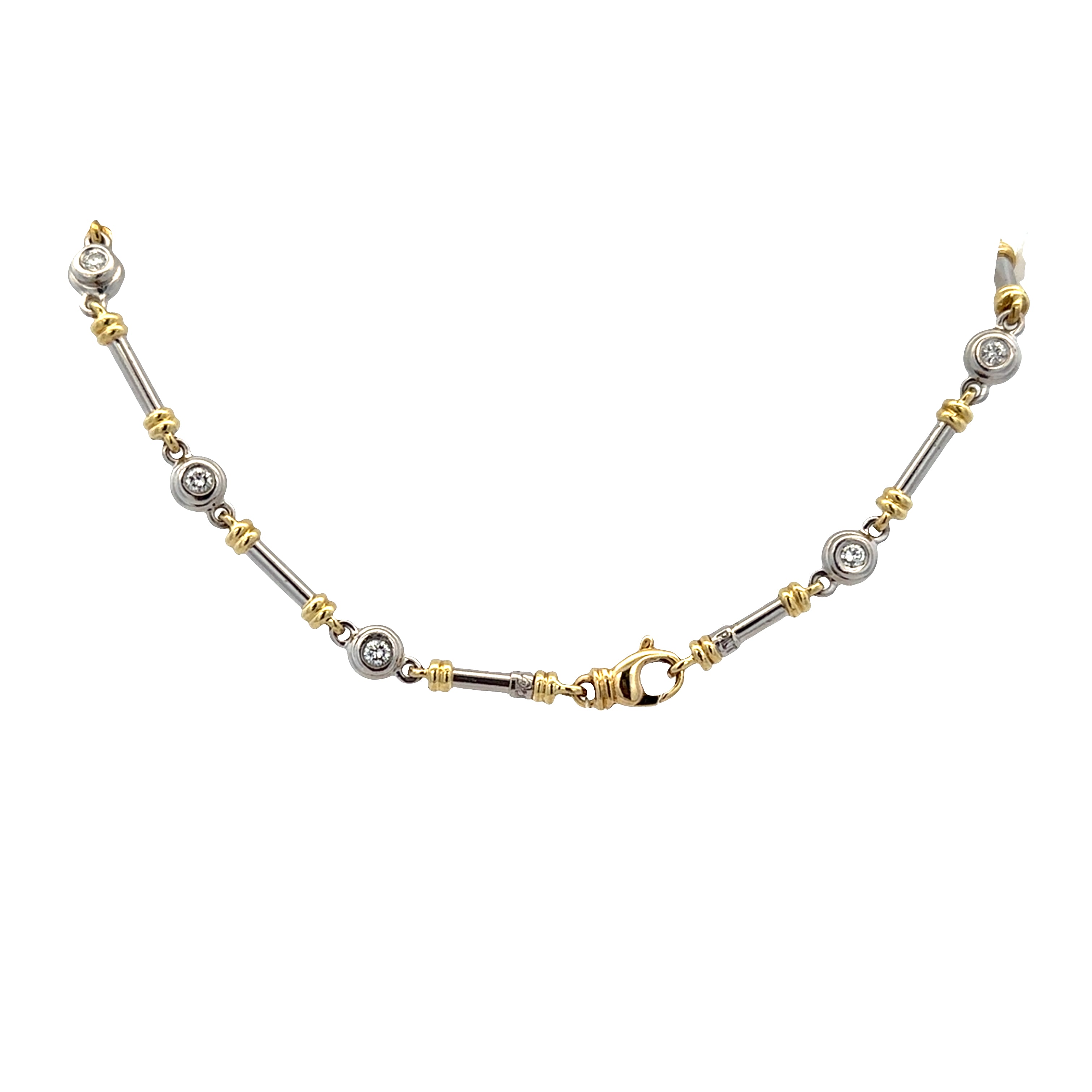 Estate Scott Kay 18k Yellow Gold & Platinum Diamond Link Necklace – 16"