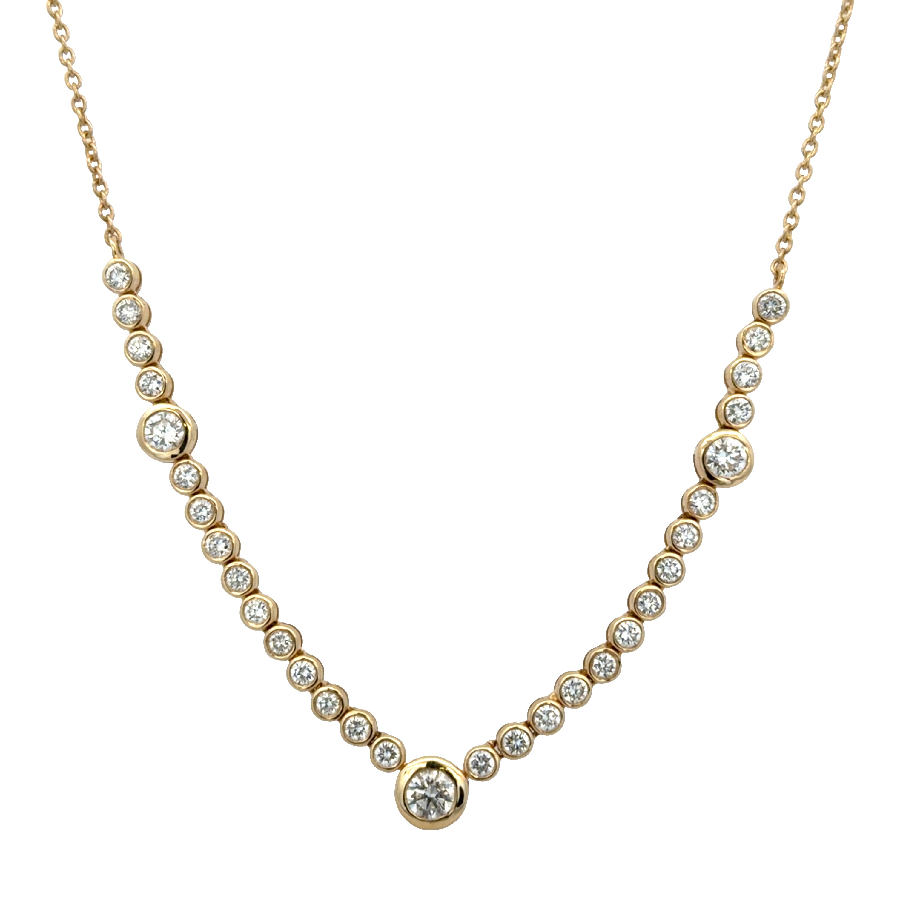 14k Yellow Gold 1.25 CT Bezel Set Diamond Station Necklace – Adjustable 18"