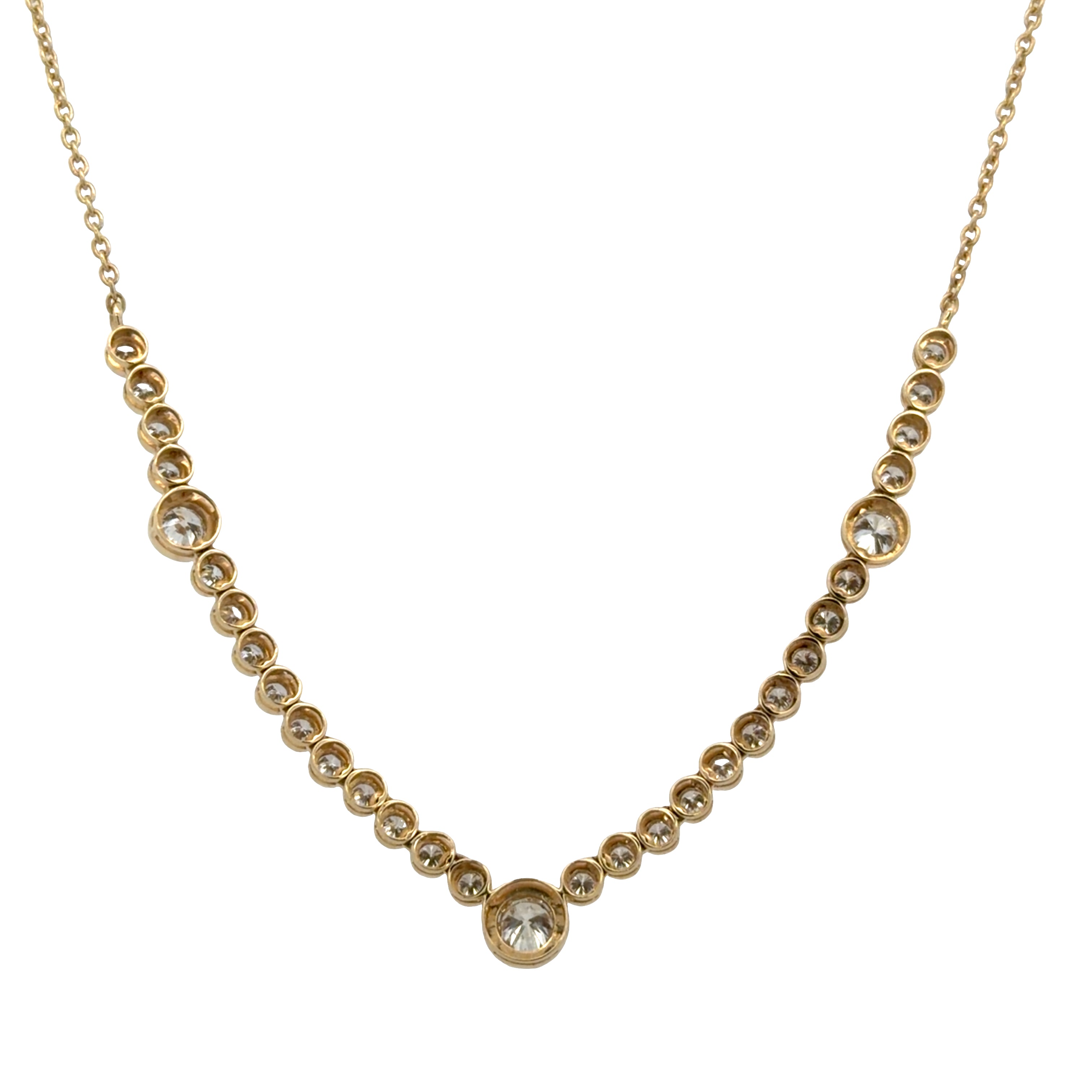14k Yellow Gold 1.25 CT Bezel Set Diamond Station Necklace – Adjustable 18"