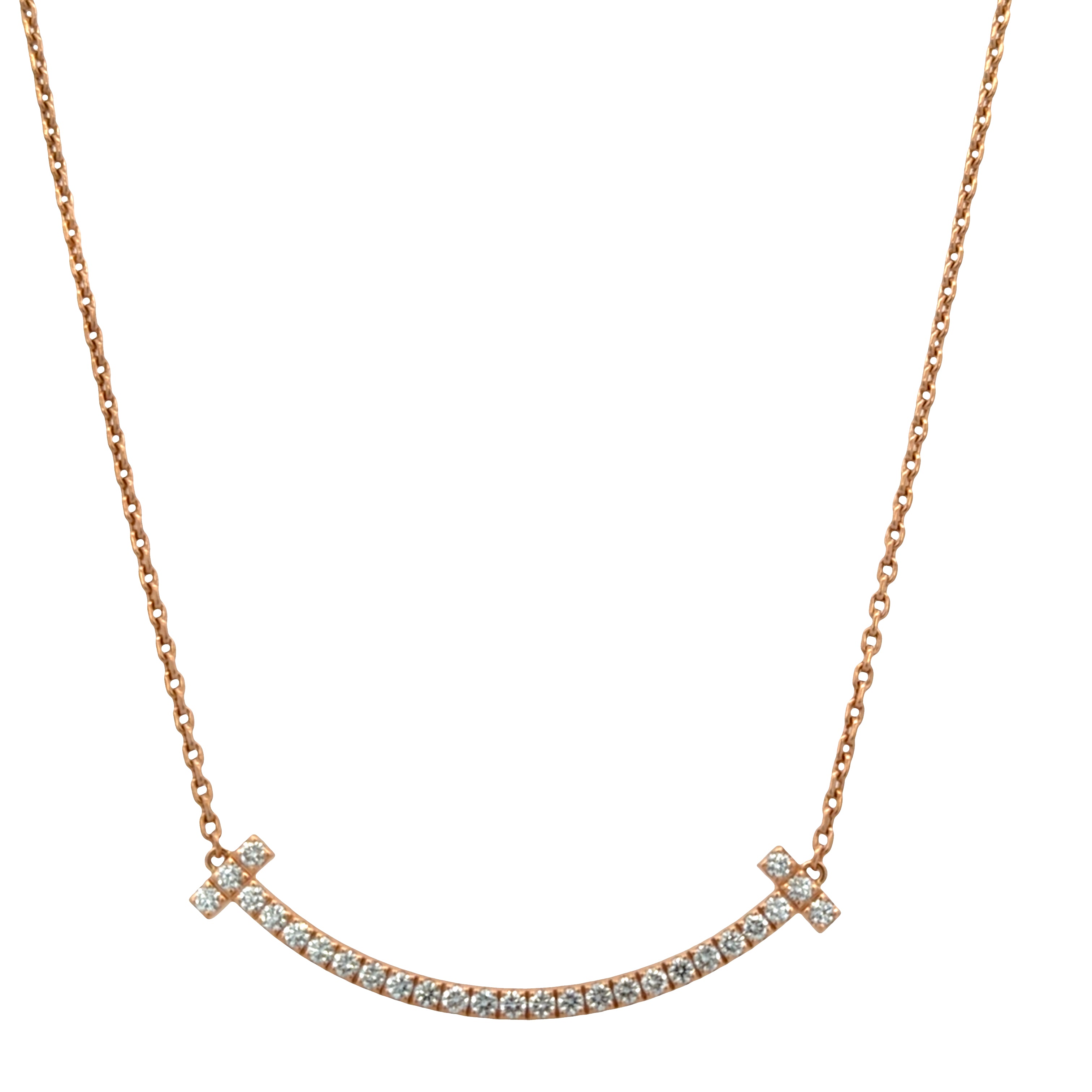 Estate Tiffany & Co. T Smile 18k Rose Gold Diamond Necklace